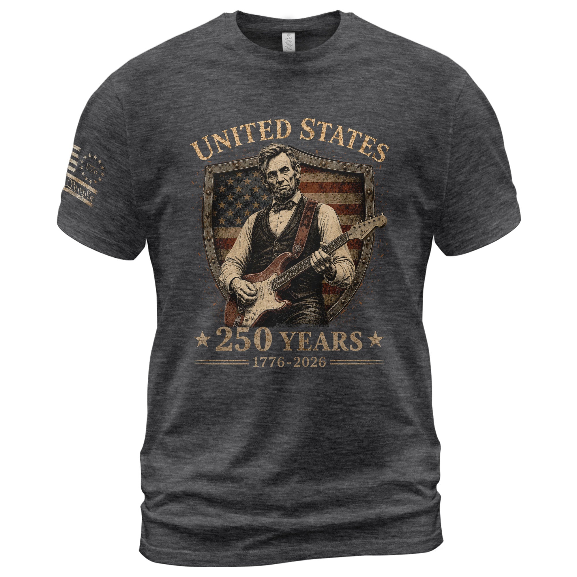 Patriotic Shield Lincoln Guitar Shirt We The People Vintage 1776 2026 US Flag Men Tee - Rust Field Wear