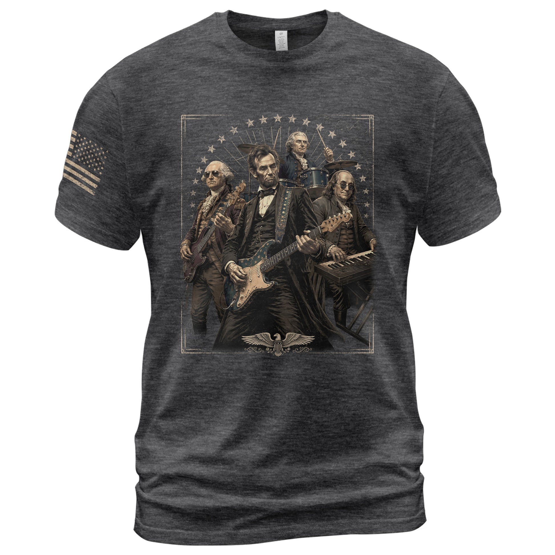 Presidents Rock Band Shirt Funny Patriotic Founding Fathers Graphic Tee - Rust Field Wear