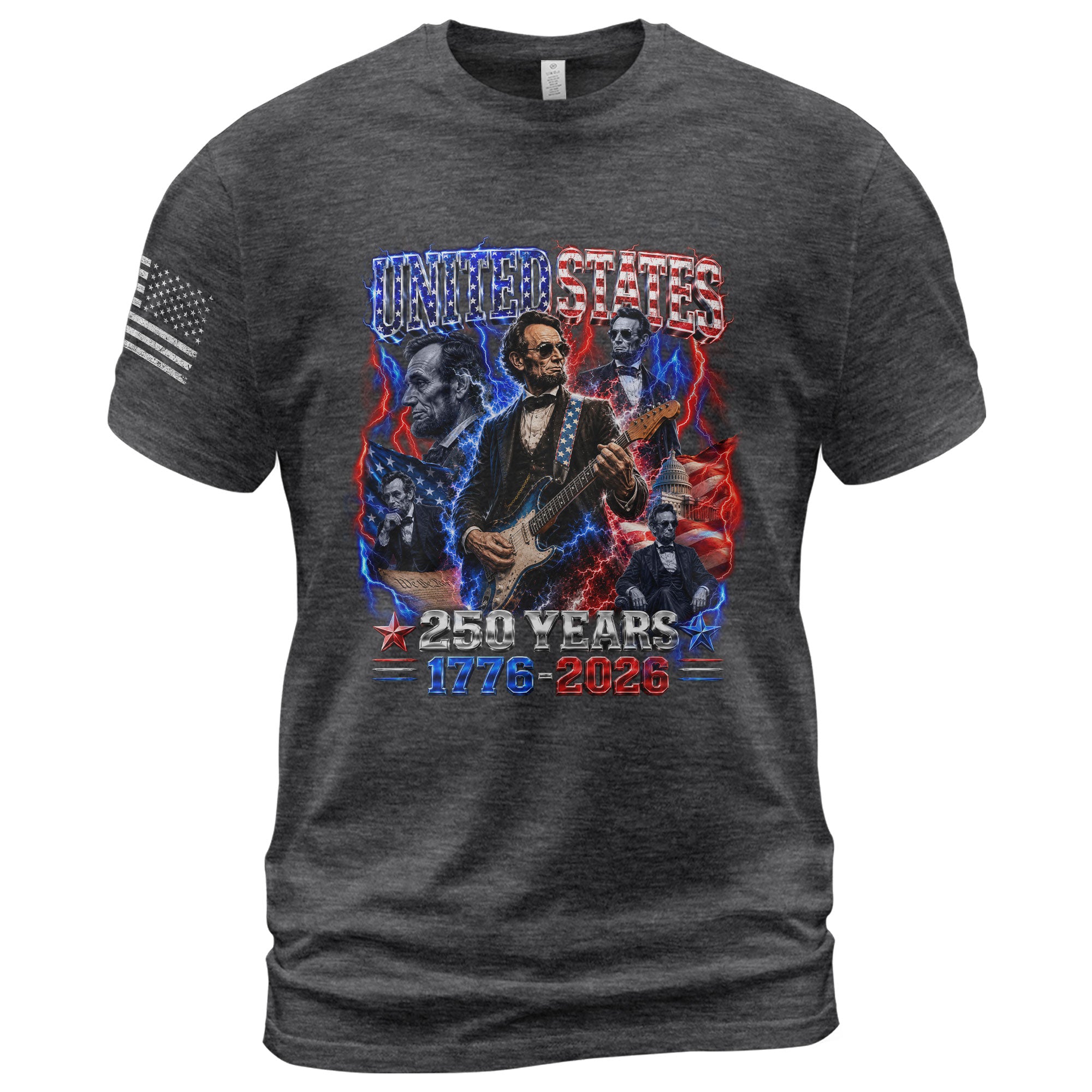 Abraham Lincoln Guitar Shirt Patriotic 1776 2026 American Pride Tee - Rust Field Wear