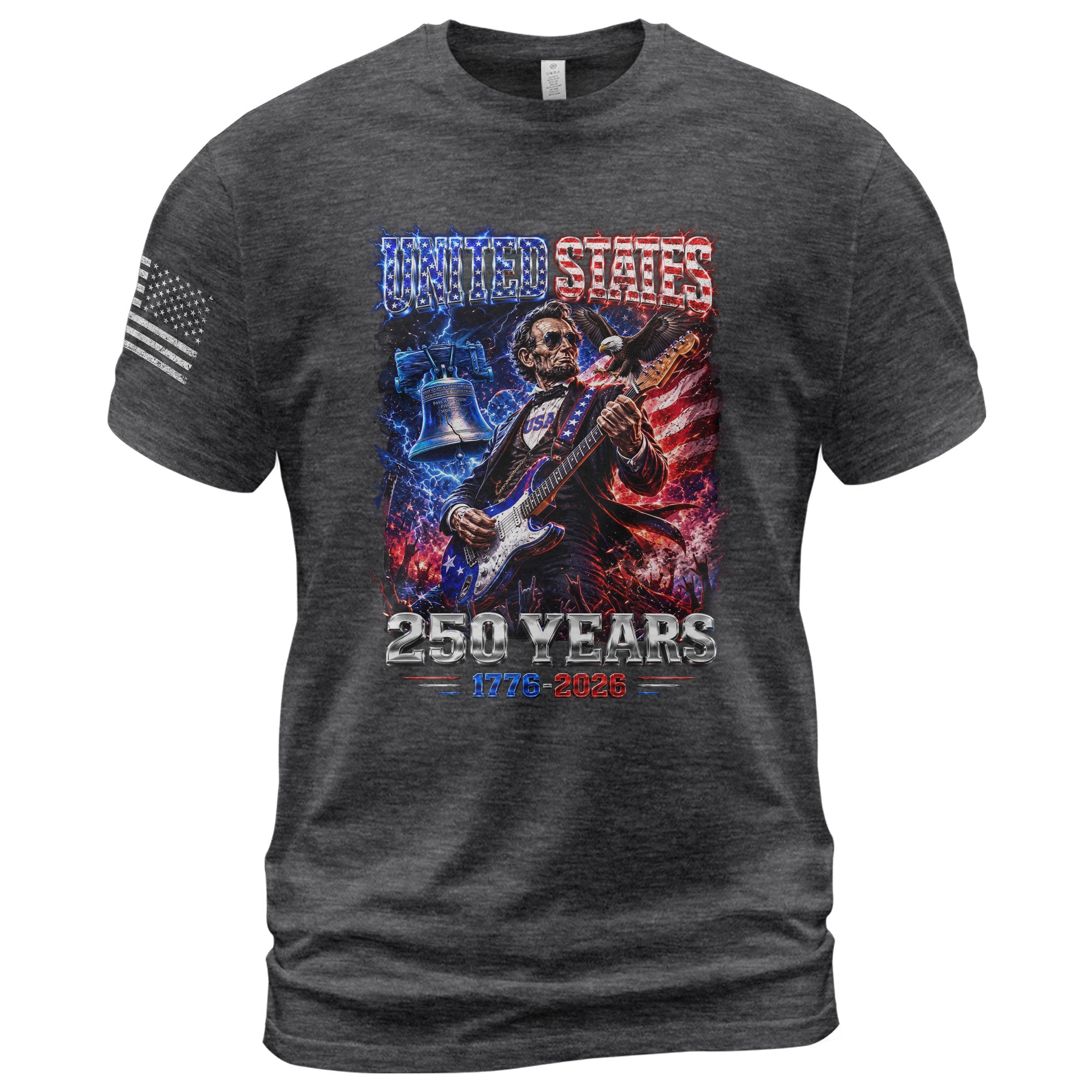 Abraham Lincoln Rock Guitar Shirt Liberty Bell Patriotic 1776 2026 Tee - Rust Field Wear
