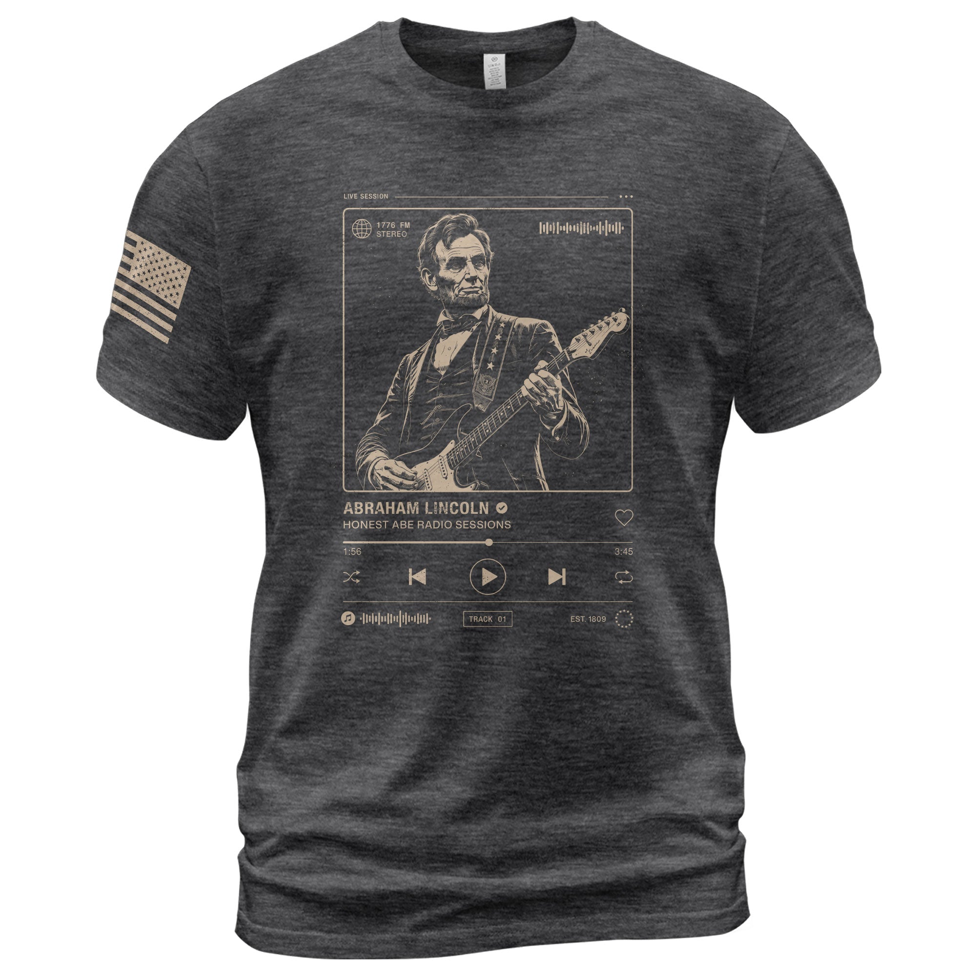 Abraham Lincoln Guitar Shirt Music Player Interface Patriotic Graphic Tee - Rust Field Wear