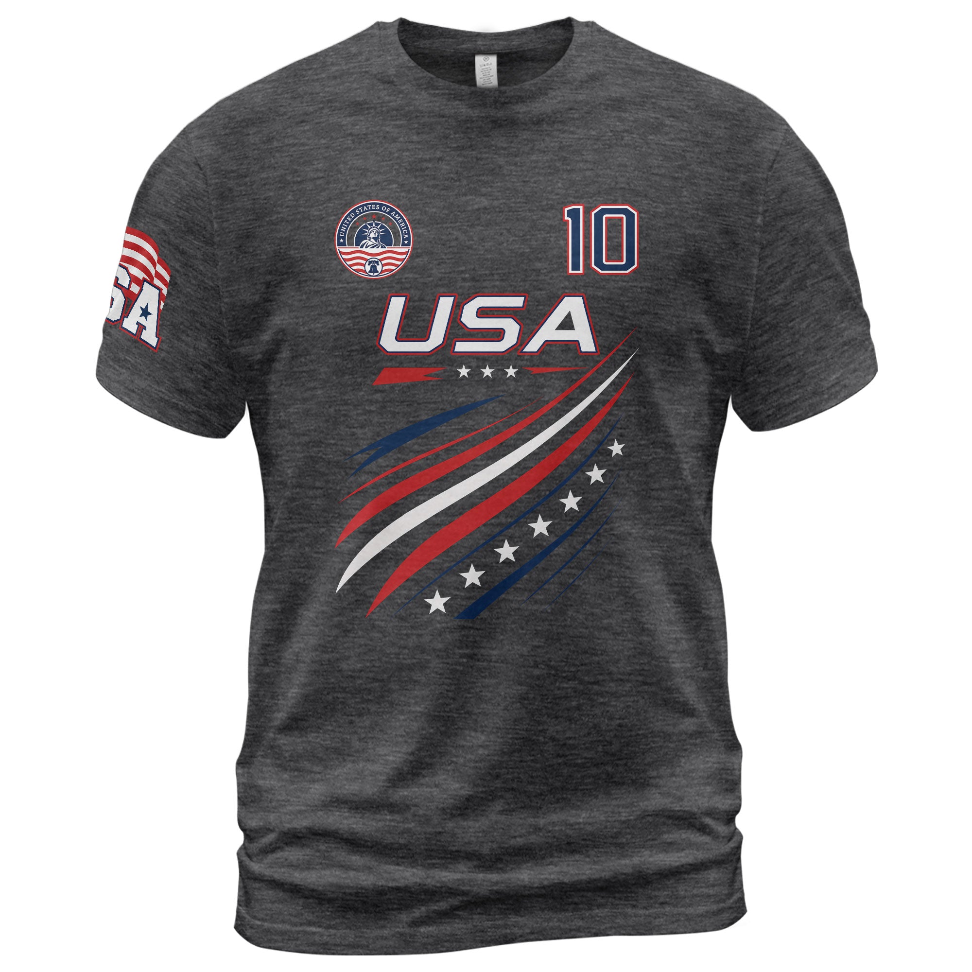 Patriotic USA Sport Graphic T Shirt Number 10 Flag Inspired Casual Mens Fashion - Rust Field Wear
