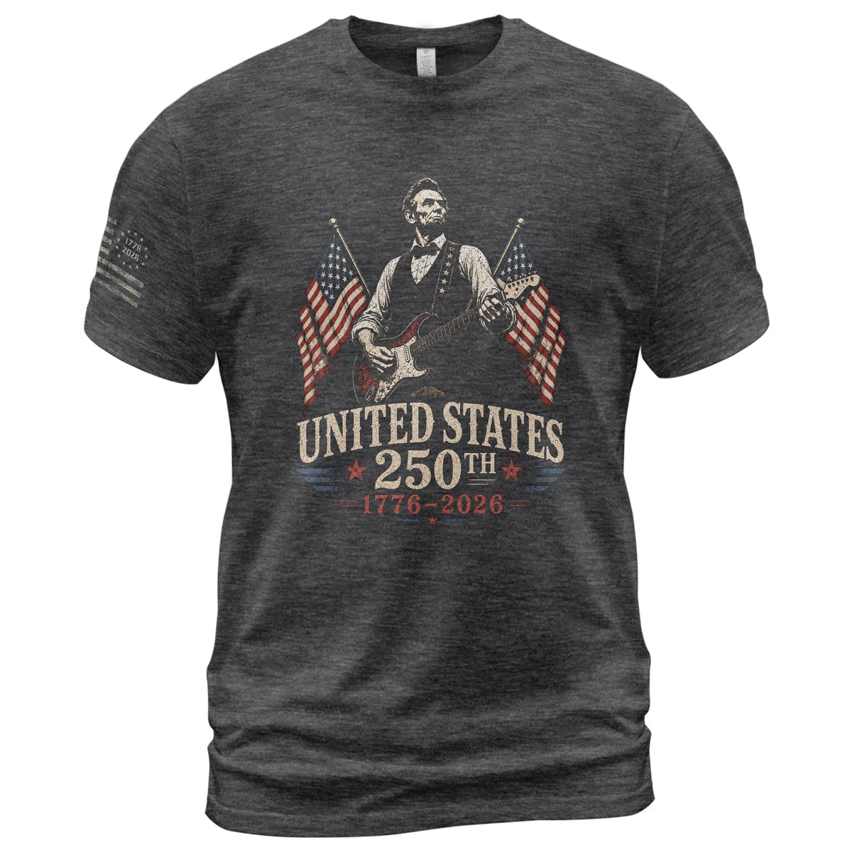 Mens T Shirt Patriotic Abraham Lincoln Guitar 1776-2026 250th Anniversary Rock Tee - Rust Field Wear