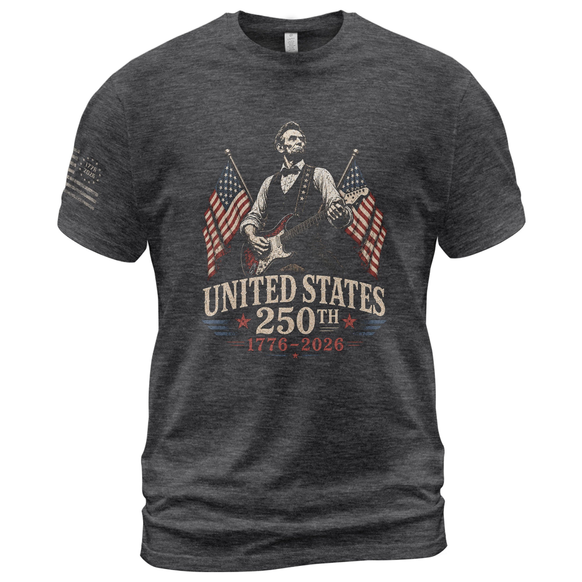 Mens T Shirt Patriotic Abraham Lincoln Guitar 1776-2026 250th Anniversary Rock Tee - Rust Field Wear