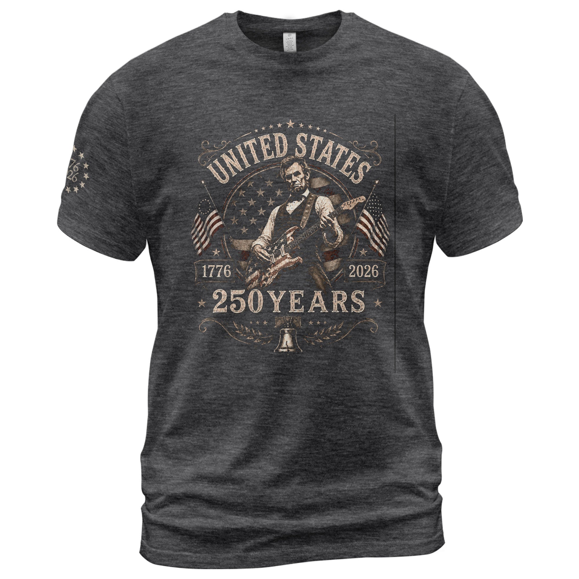 Mens T Shirt Patriotic 250 Years 1776-2026 Vintage Abraham Lincoln Guitarist Graphic Tee - Rust Field Wear
