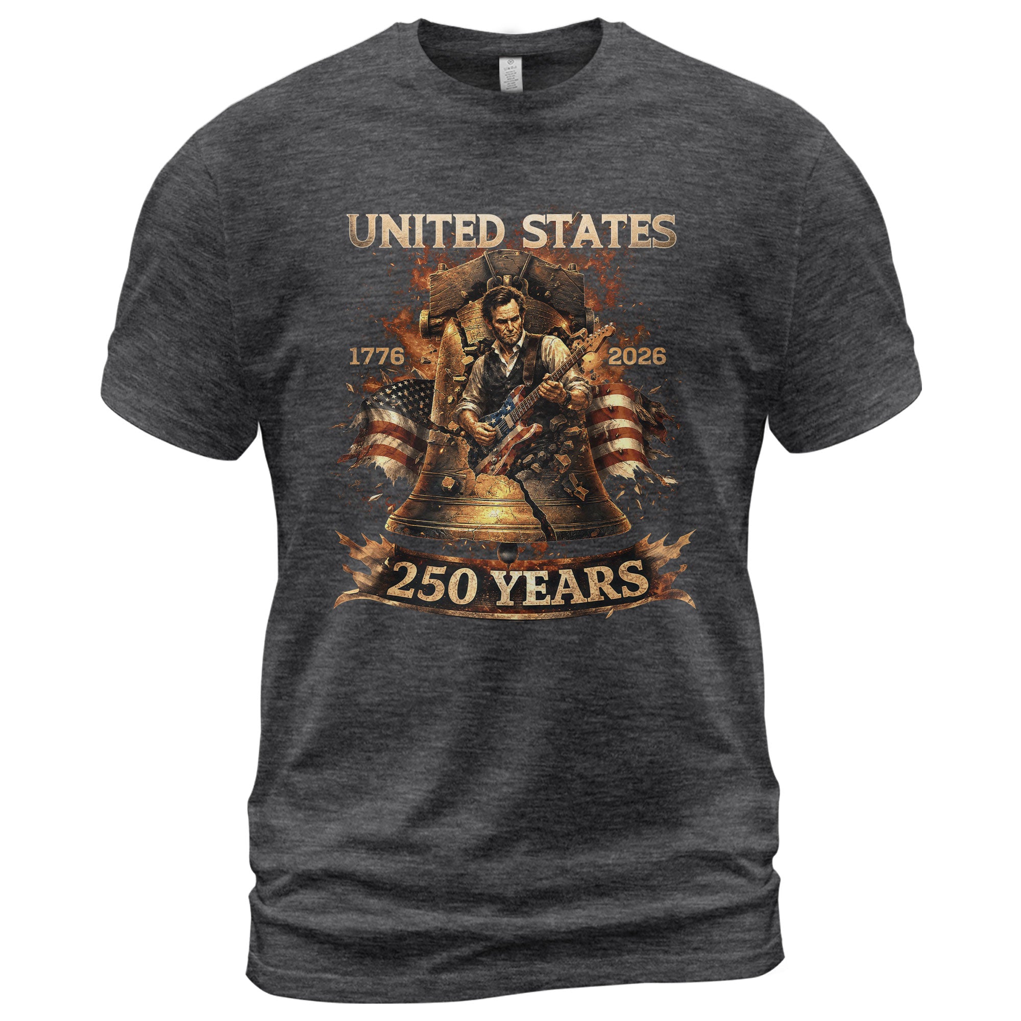 Liberty Bell Guitar Patriotic T-Shirt - Vintage 1776 2026 Historical Graphic Tee - Rust Field Wear