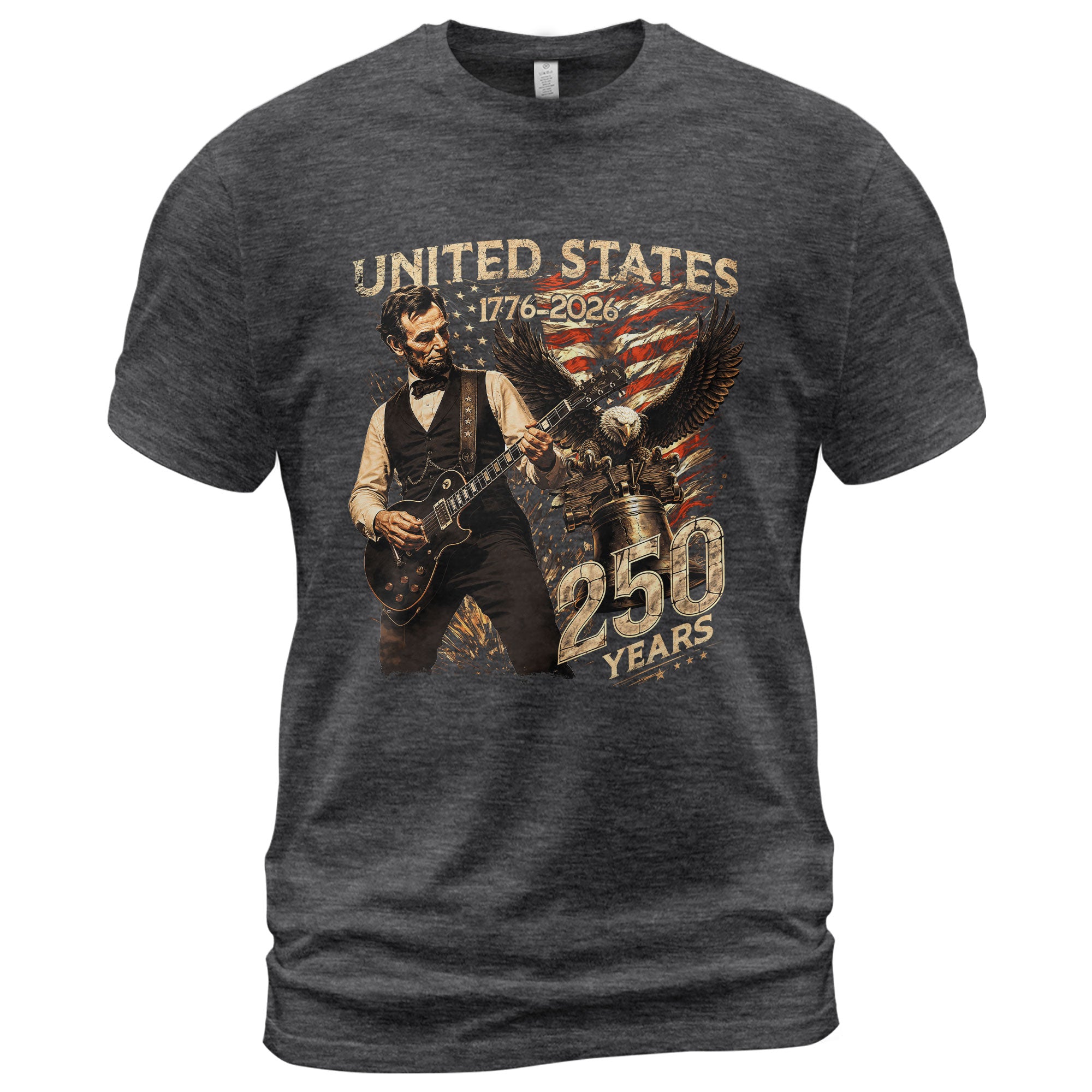 Abraham Lincoln T Shirt Rockstar Guitar Design - Vintage Eagle 1776 2026 Patriotic Tee - Rust Field Wear