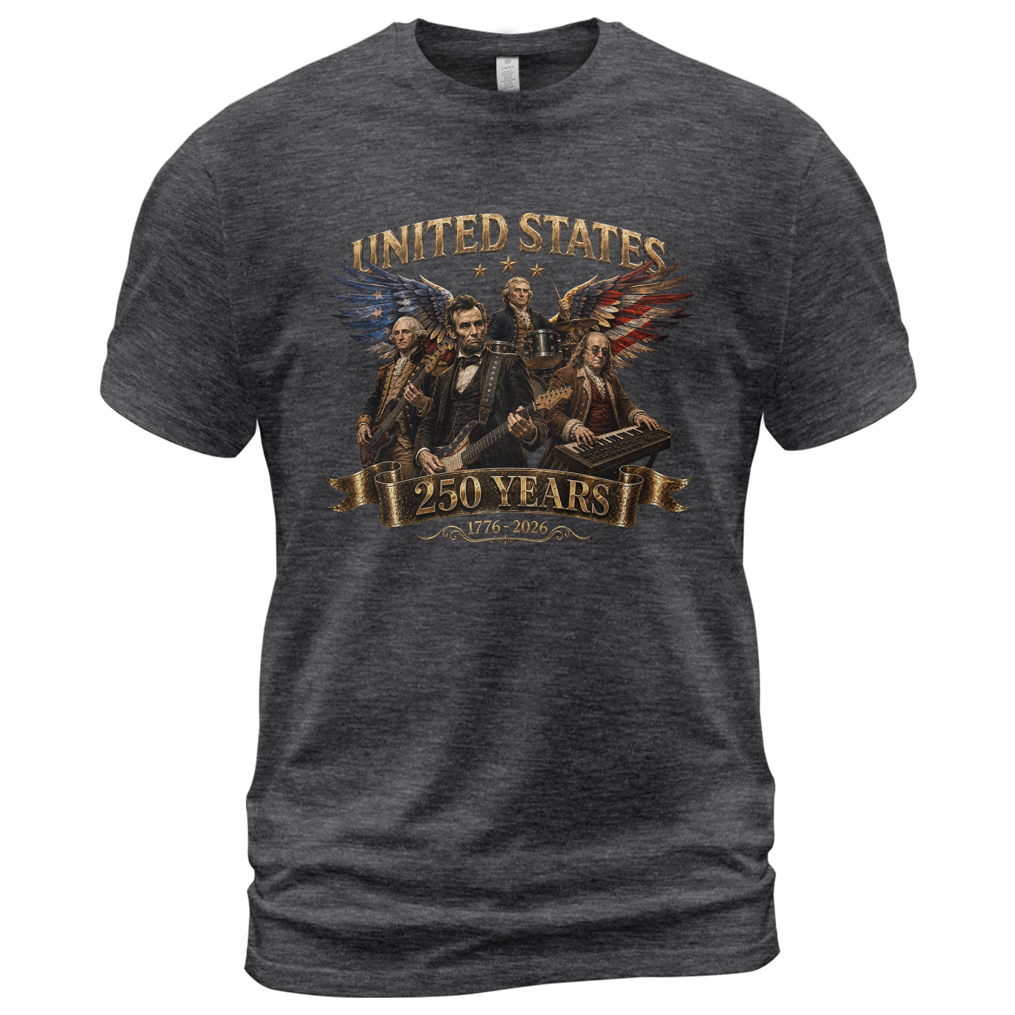 Patriotic Presidents Eagle Wings Rock Band T Shirt 250 Years 1776-2026 Vintage Tee - Rust Field Wear