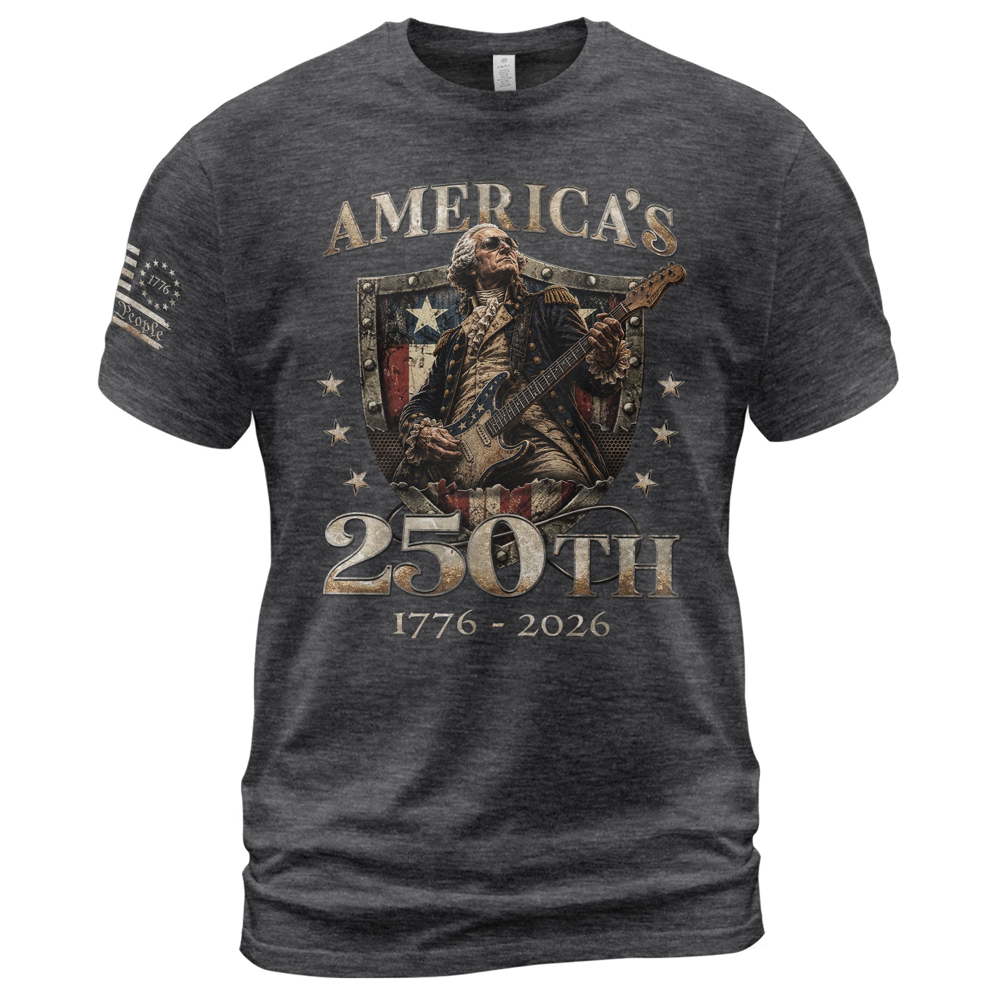 Vintage George Washington Guitar Shirt 1776-2026 Commemorative Graphic Tee Patriotic Style - Rust Field Wear