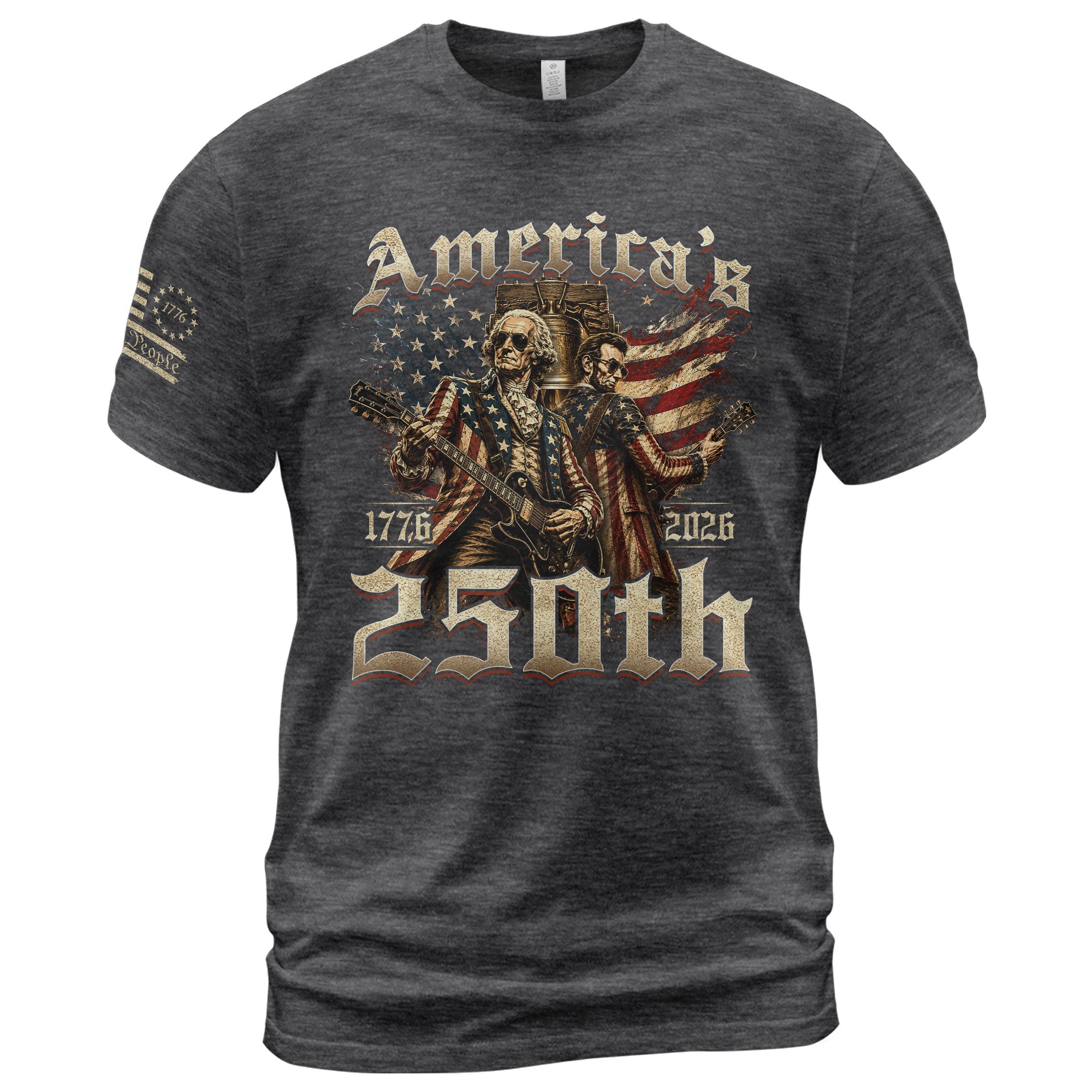 Washington and Lincoln Guitar Shirt 1776-2026 Patriotic Graphic Tee Historical Legacy Apparel - Rust Field Wear