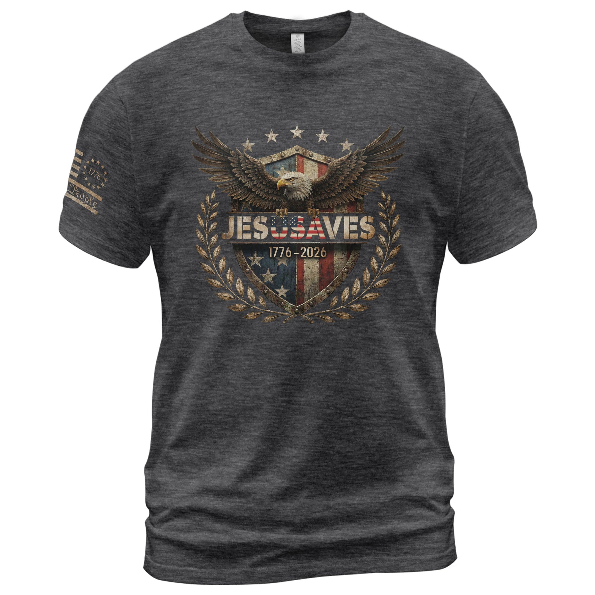 JESUSAVES 1776-2026 T-Shirt Patriotic American Eagle Graphic Tee - Classic Apparel Item - Rust Field Wear