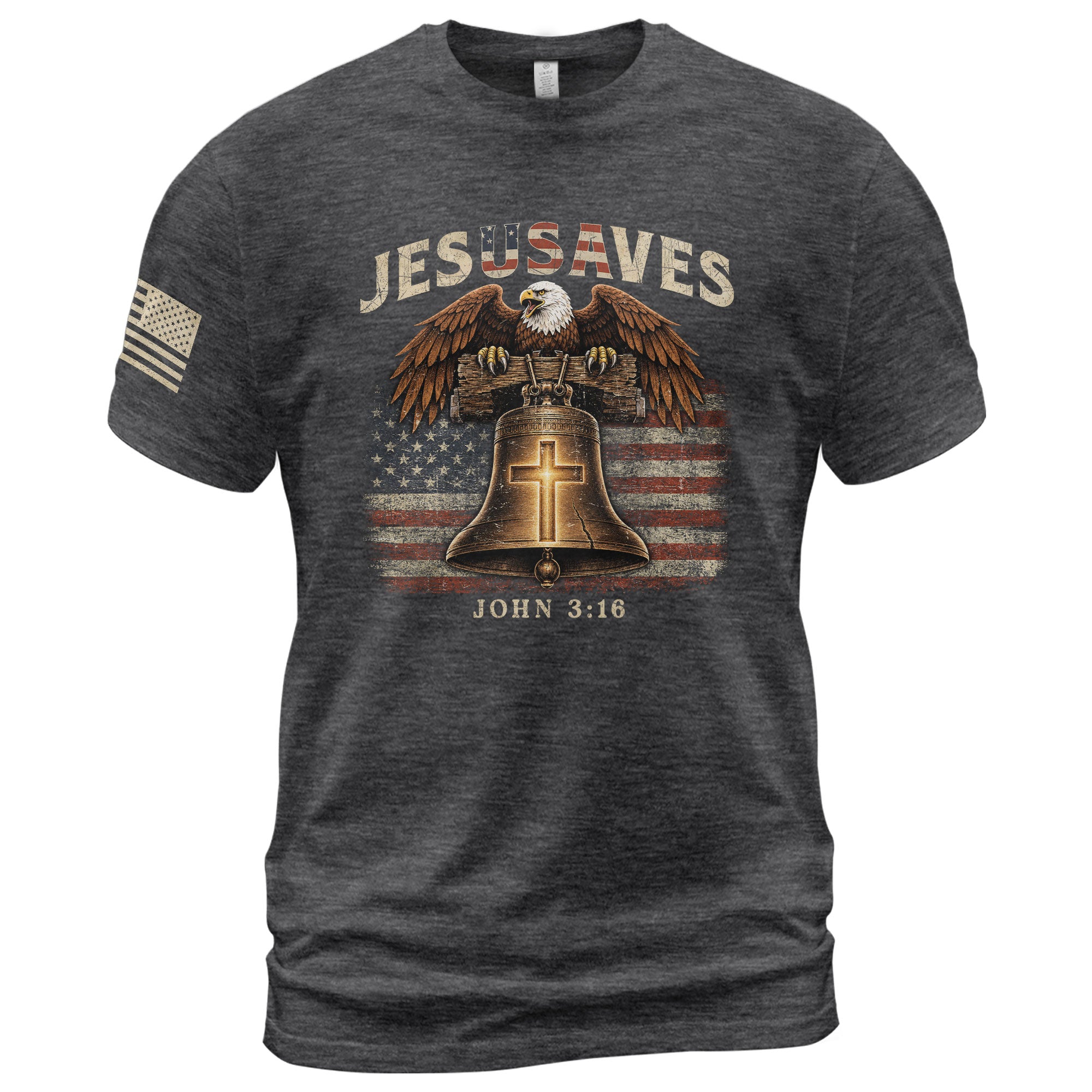 JESUSAVES American Eagle Bell Print T-Shirt Patriotic Graphic Casual Wear Unisex Tee - Rust Field Wear