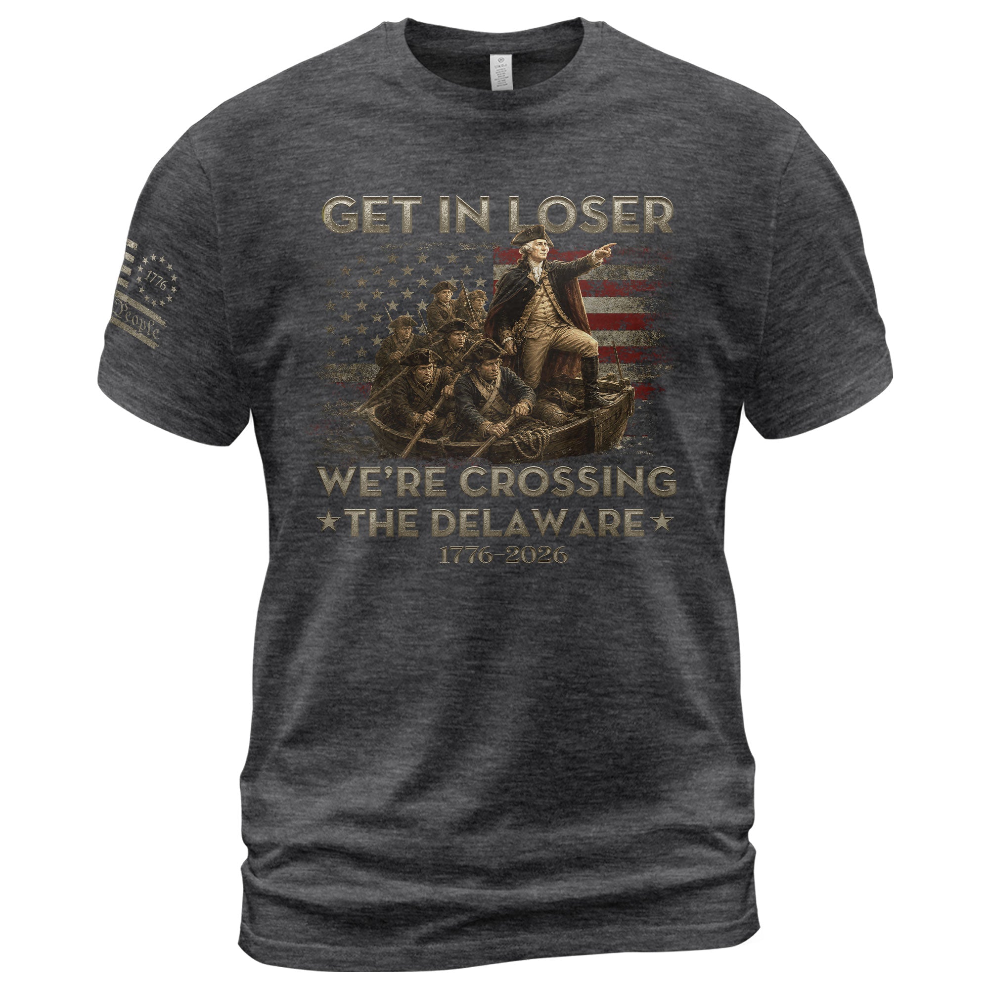 The Delaware Crossing Anniversary Tee - 1776-2026 Patriotic George Washington Cotton Shirt - Rust Field Wear