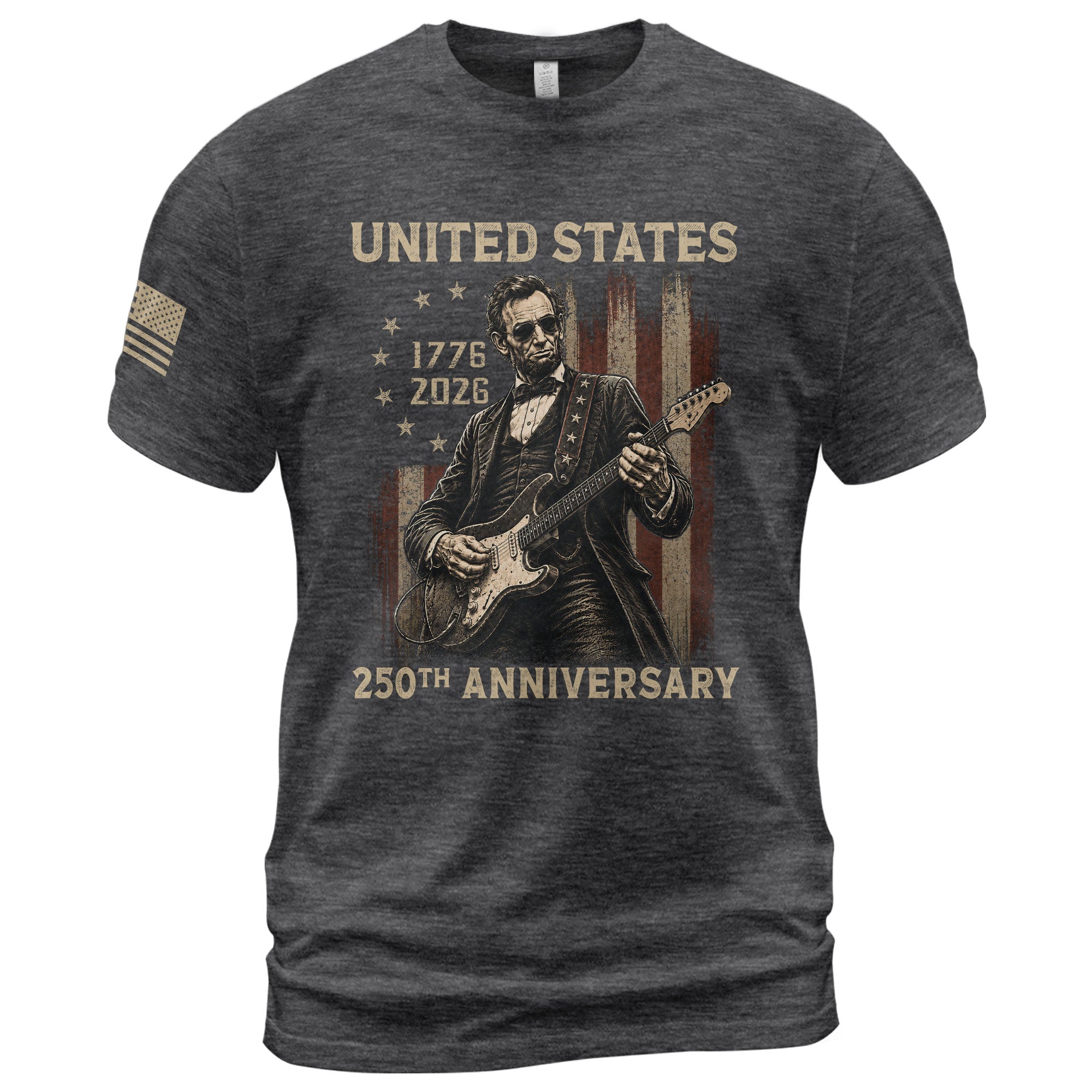 Lincoln Rock Guitar Shirt 1776 2026 Vintage American Flag Patriotic Graphic Tee Men - Rust Field Wear