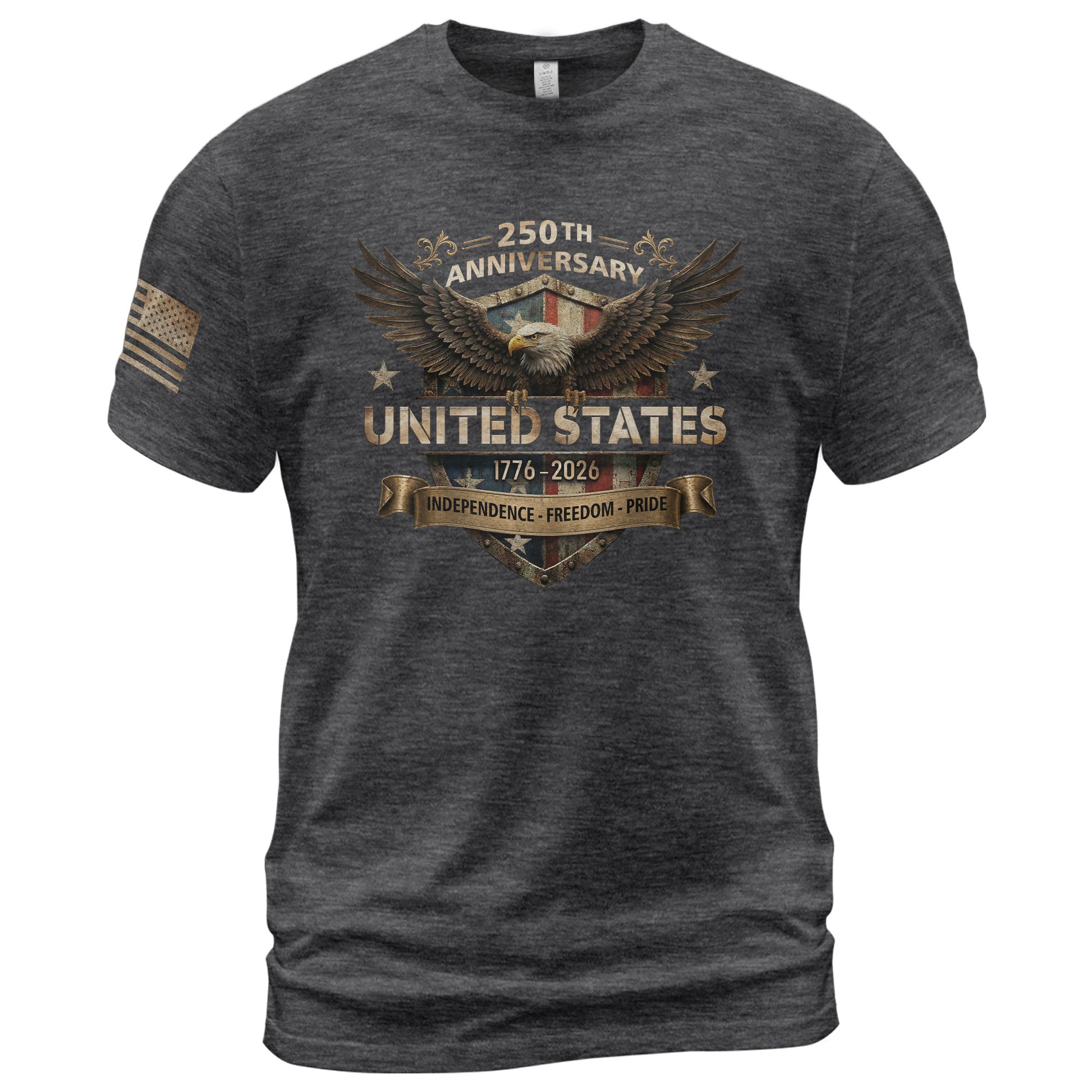 United States Eagle Shield Shirt 250th Anniversary 1776-2026 Patriotic Graphic Tee Apparel - Rust Field Wear