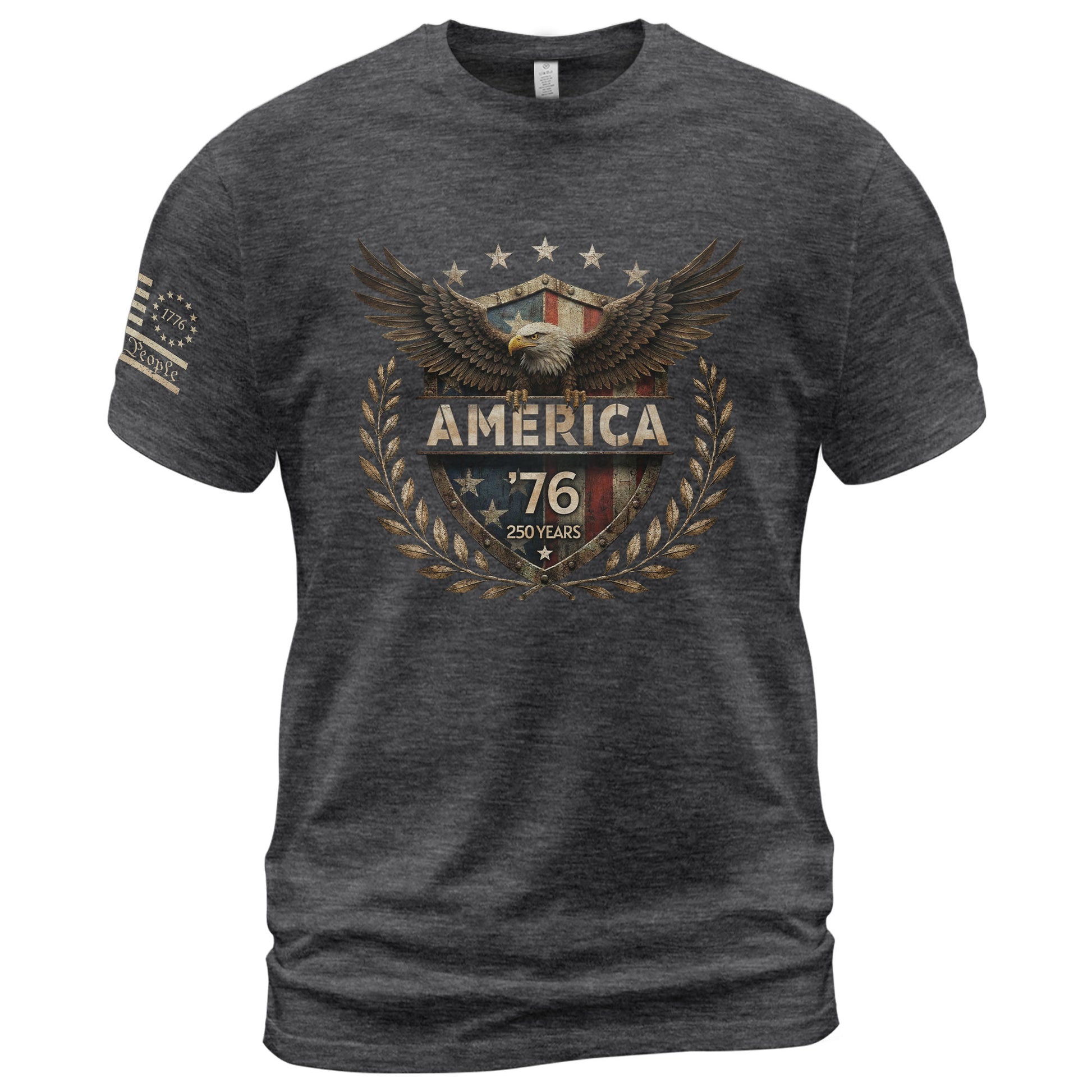 Patriotic America 76 Flag Shield Design T-Shirt Classic Vintage Graphic Tee Gift - Rust Field Wear
