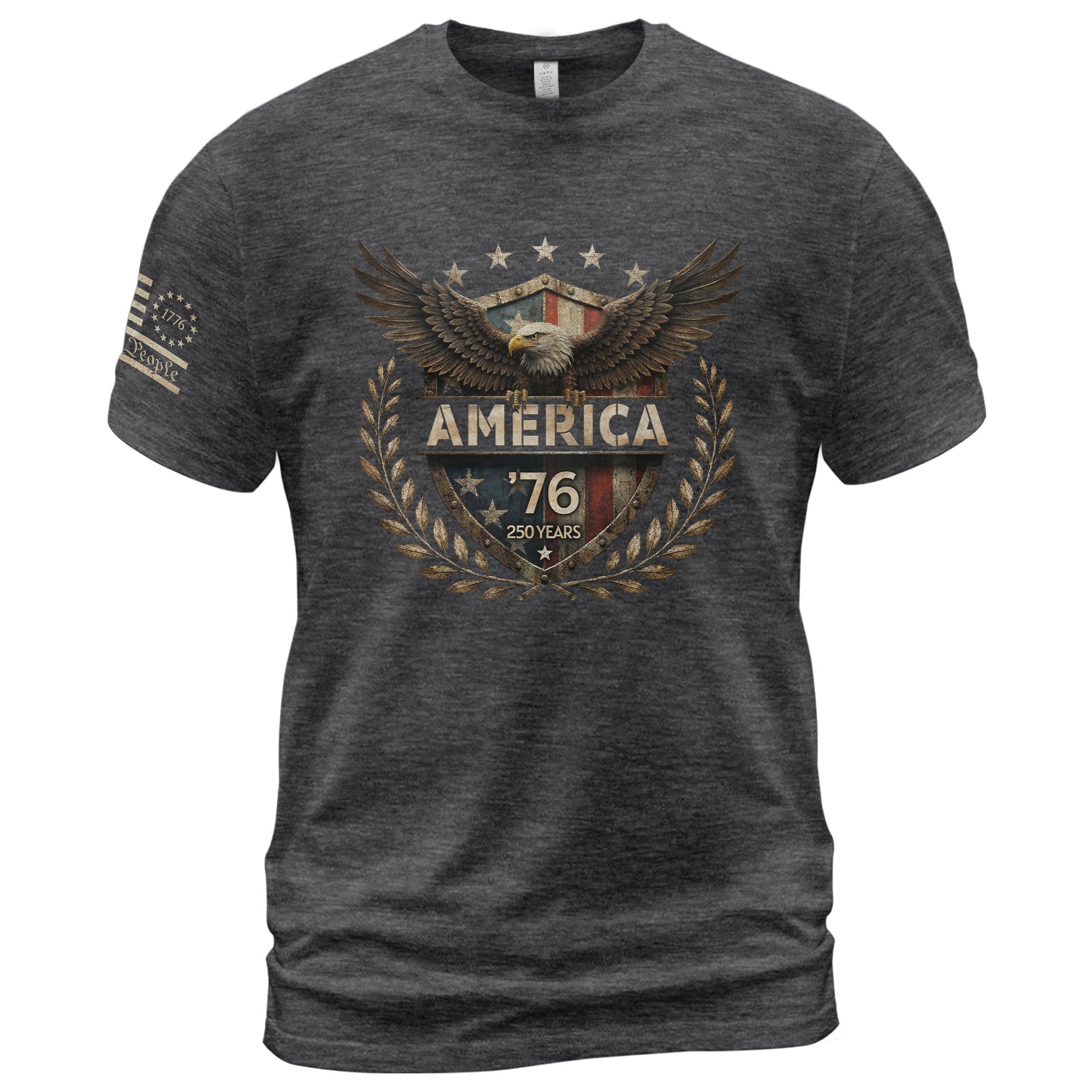 Patriotic America 76 Flag Shield Design T-Shirt Classic Vintage Graphic Tee Gift - Rust Field Wear