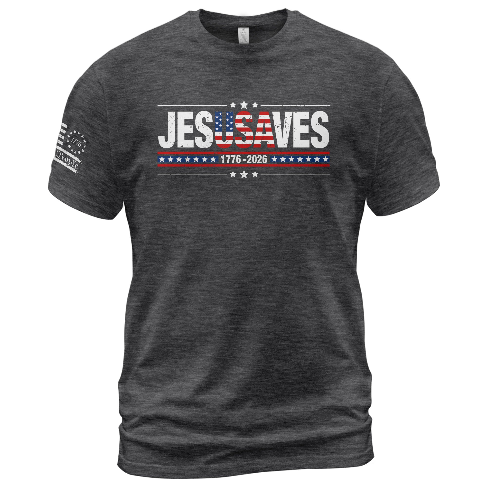 JESUSAVES T-Shirt USA Flag Patriotic 1776 2026 We The People Men Cotton Tee Shirt - Rust Field Wear