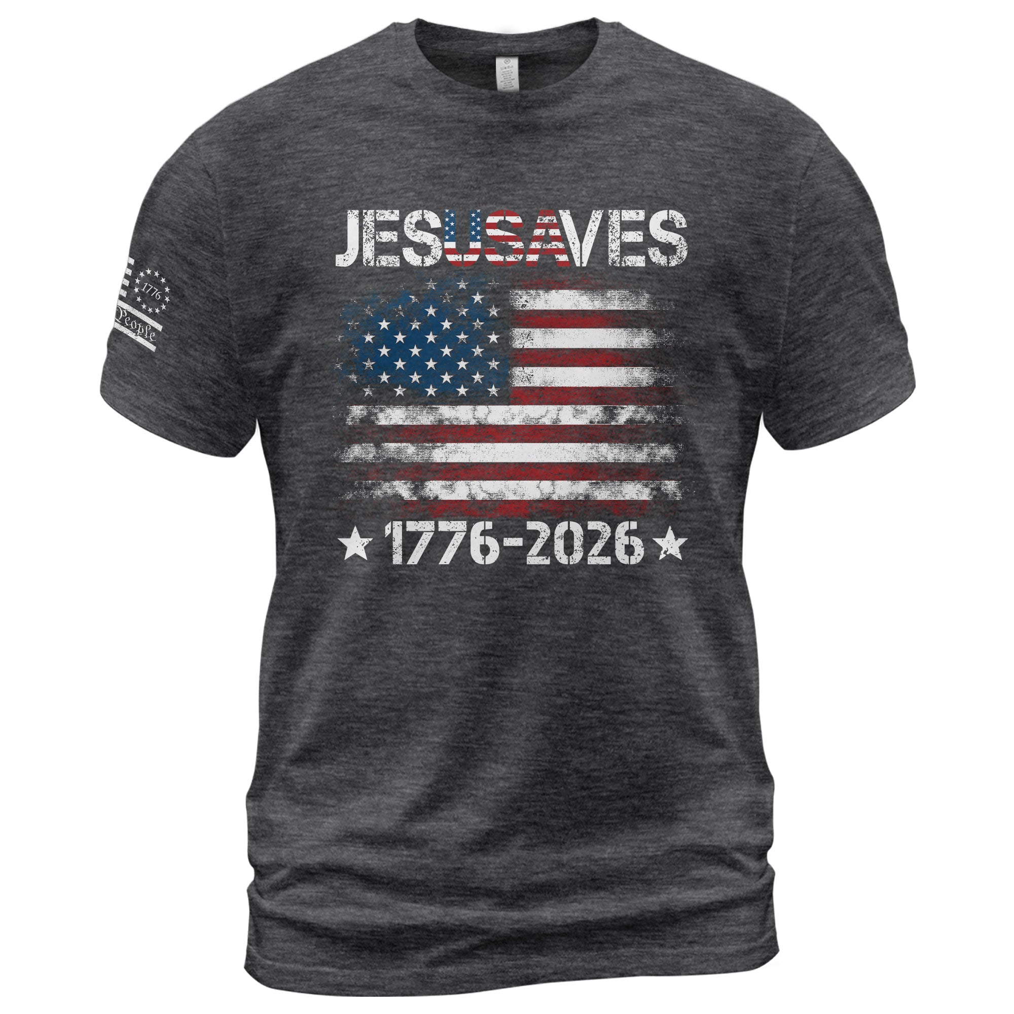 Patriotic JESUSAVES USA Flag Shirt Men 1776 2026 We The People Christian Cotton Tee - Rust Field Wear