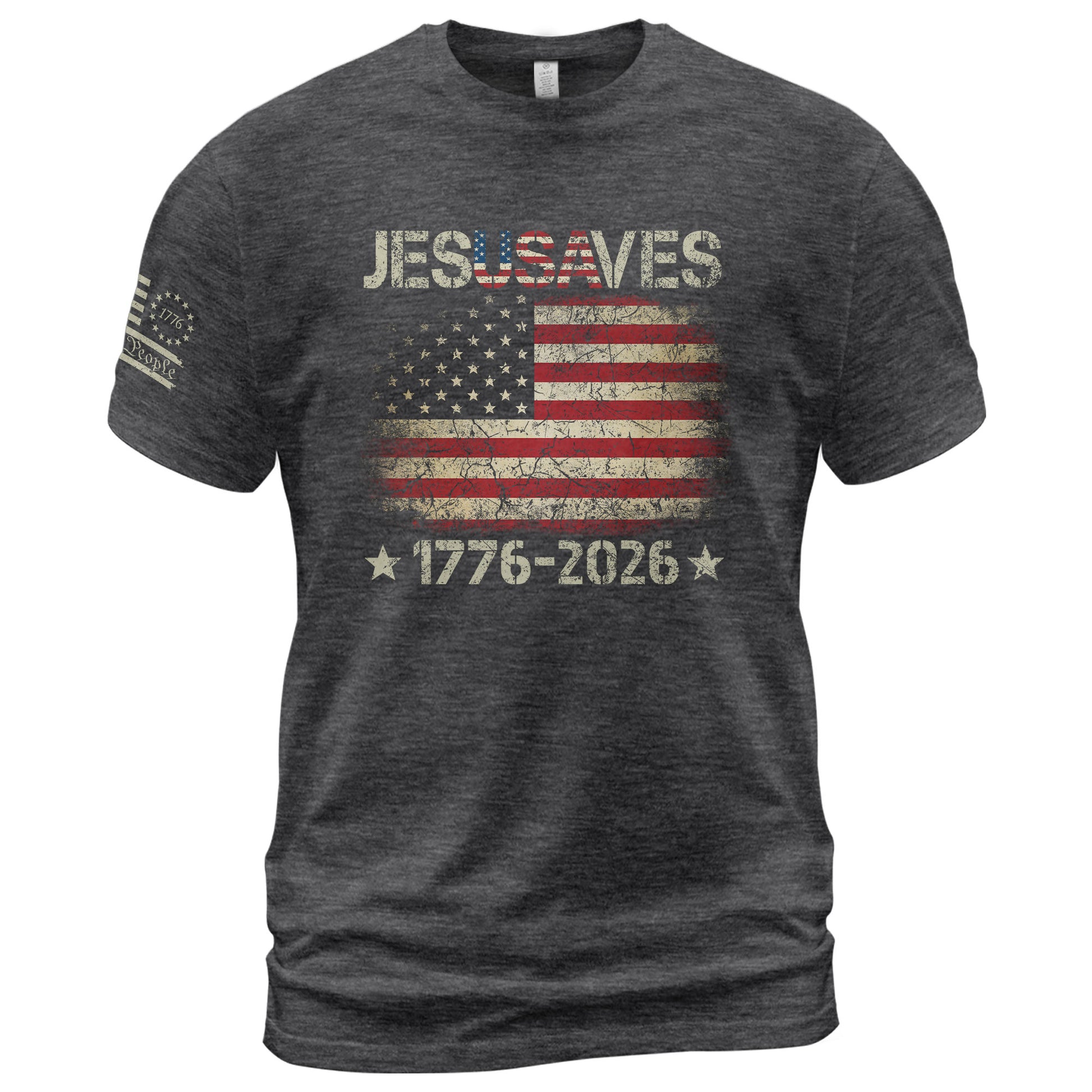 Vintage JESUSAVES USA Flag Shirt 1776 2026 We The People Men Patriotic Cotton Tee - Rust Field Wear
