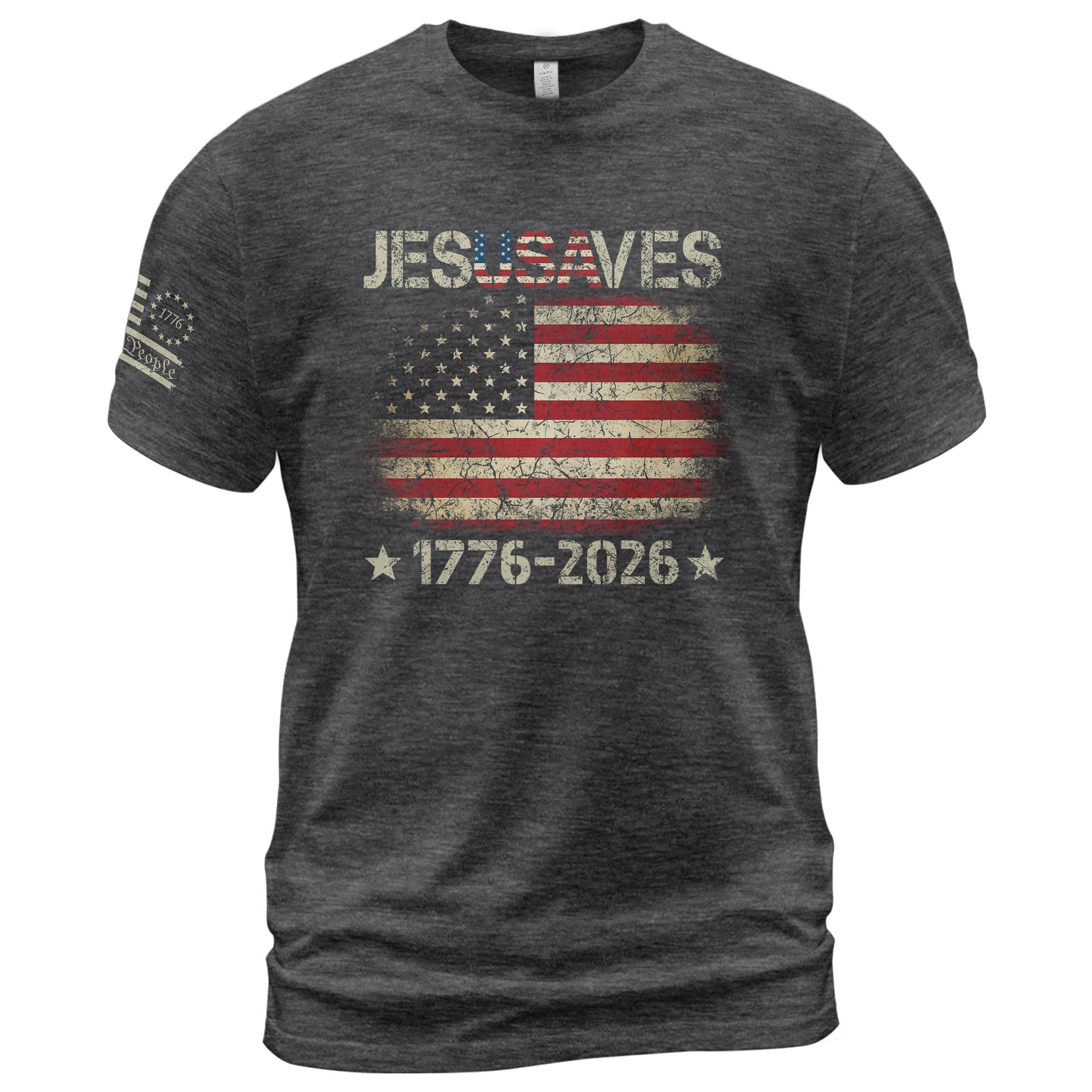 Vintage JESUSAVES USA Flag Shirt 1776 2026 We The People Men Patriotic Cotton Tee - Rust Field Wear