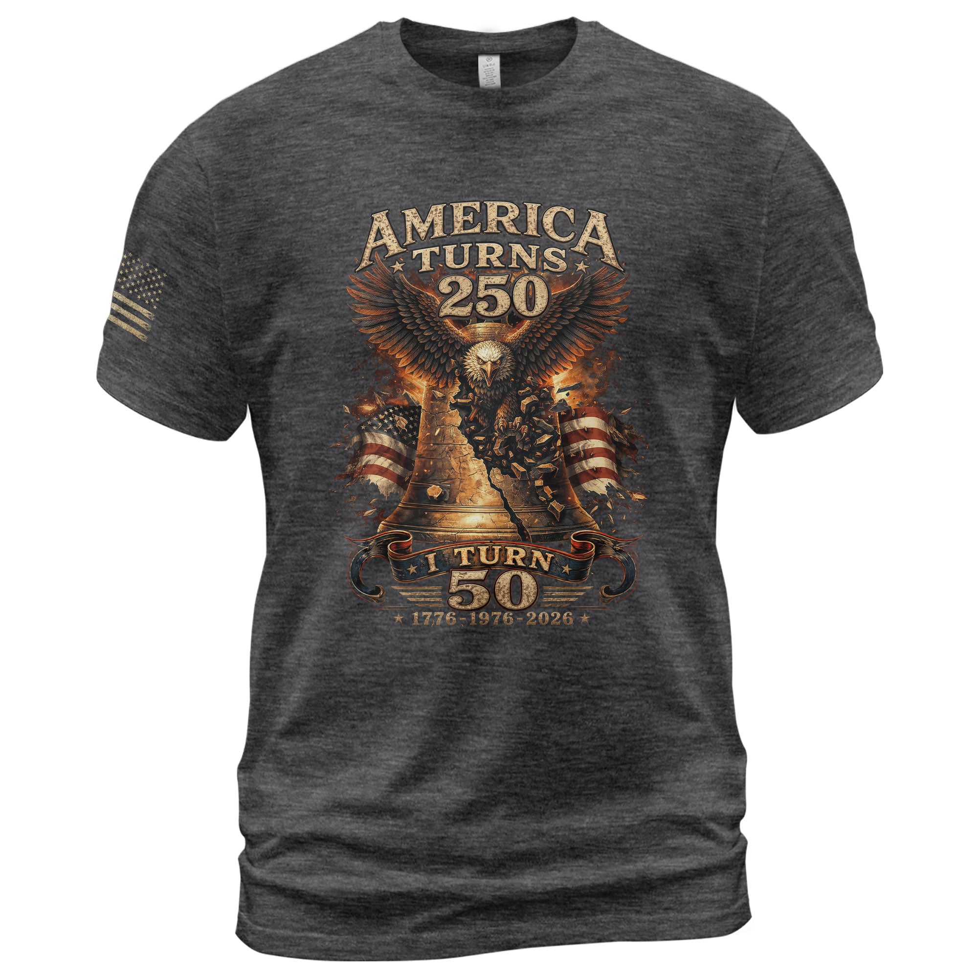America Turns 250 I Turn 50 Eagle Liberty Bell Patriotic 50th Birthday 1976 T-Shirt - Rust Field Wear
