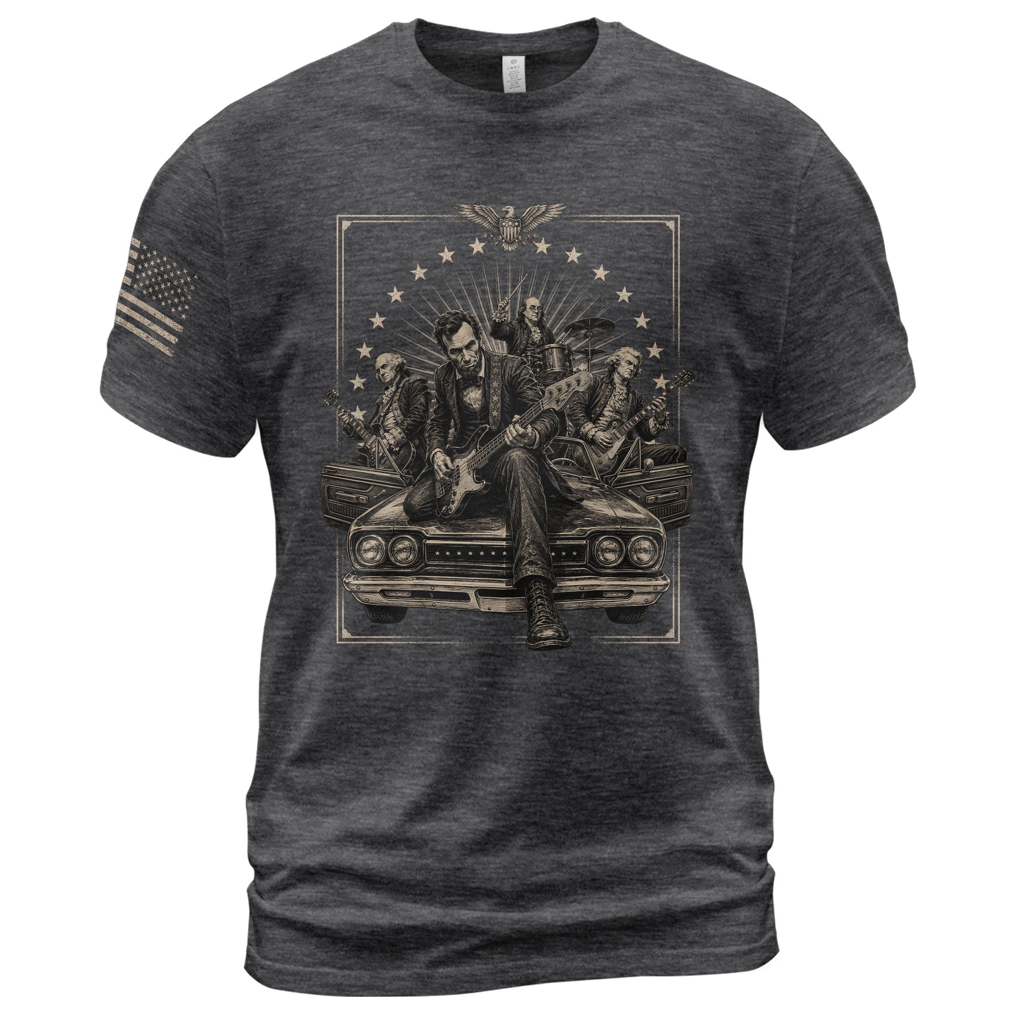 Lincoln Playing Guitar Vintage Shirt Patriotic Rock Music Graphic Sleeve Tee Gift - Rust Field Wear