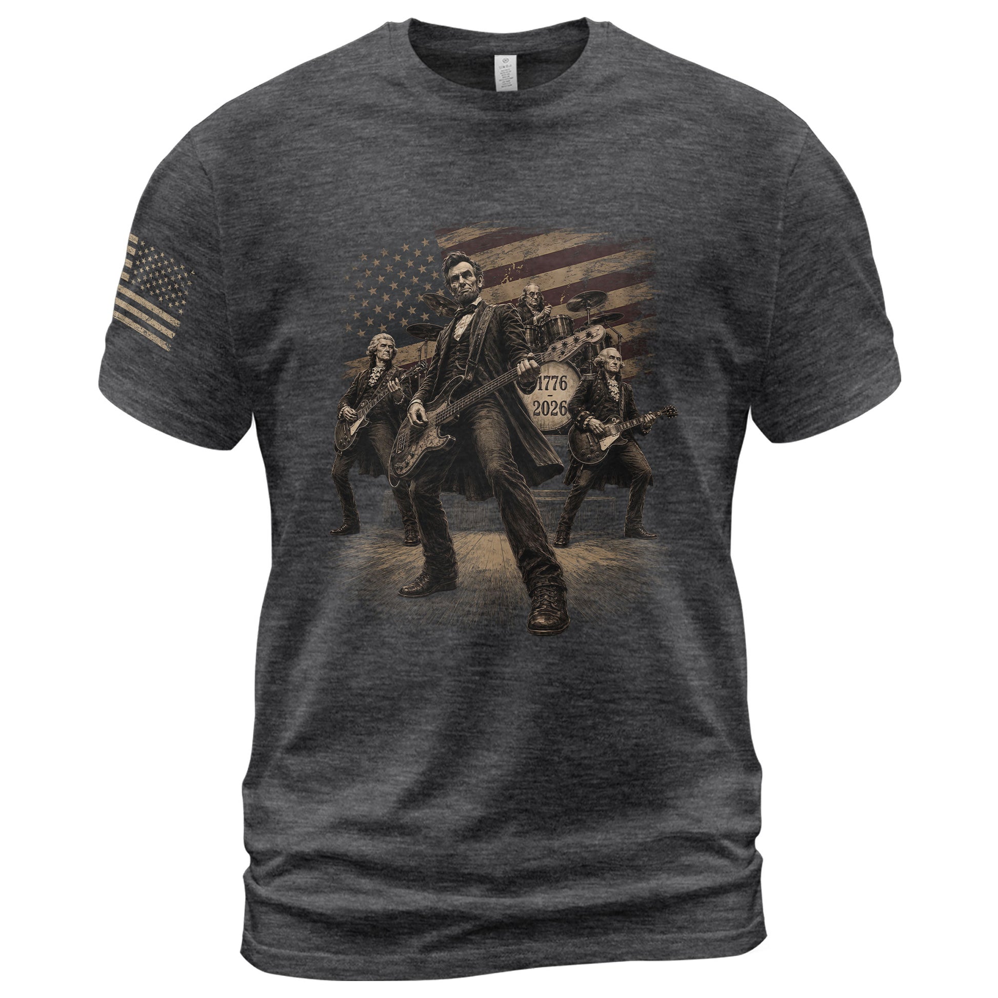 Lincoln Playing Guitar Vintage Patriotic Shirt 1776 2026 Rock Band Sleeve Tee - Rust Field Wear