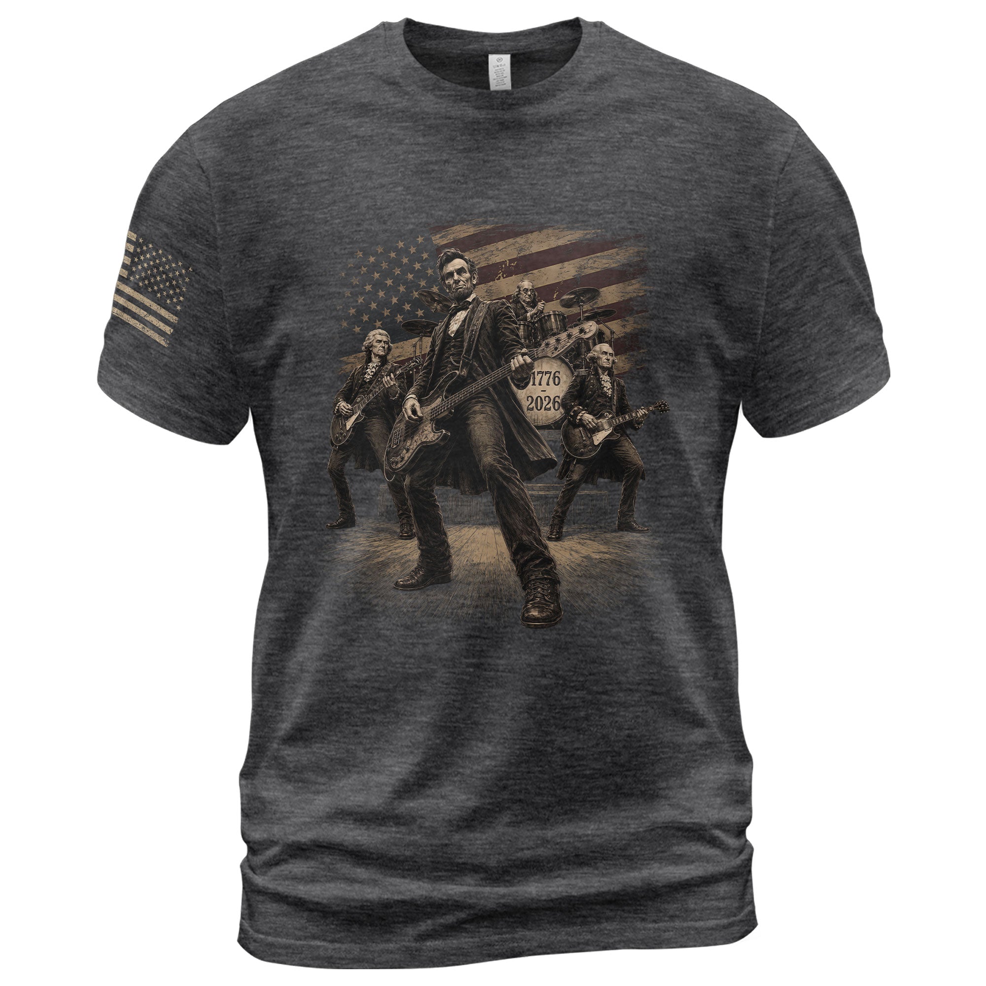 Lincoln Playing Guitar Vintage Patriotic Shirt 1776 2026 Rock Band Sleeve Tee - Rust Field Wear