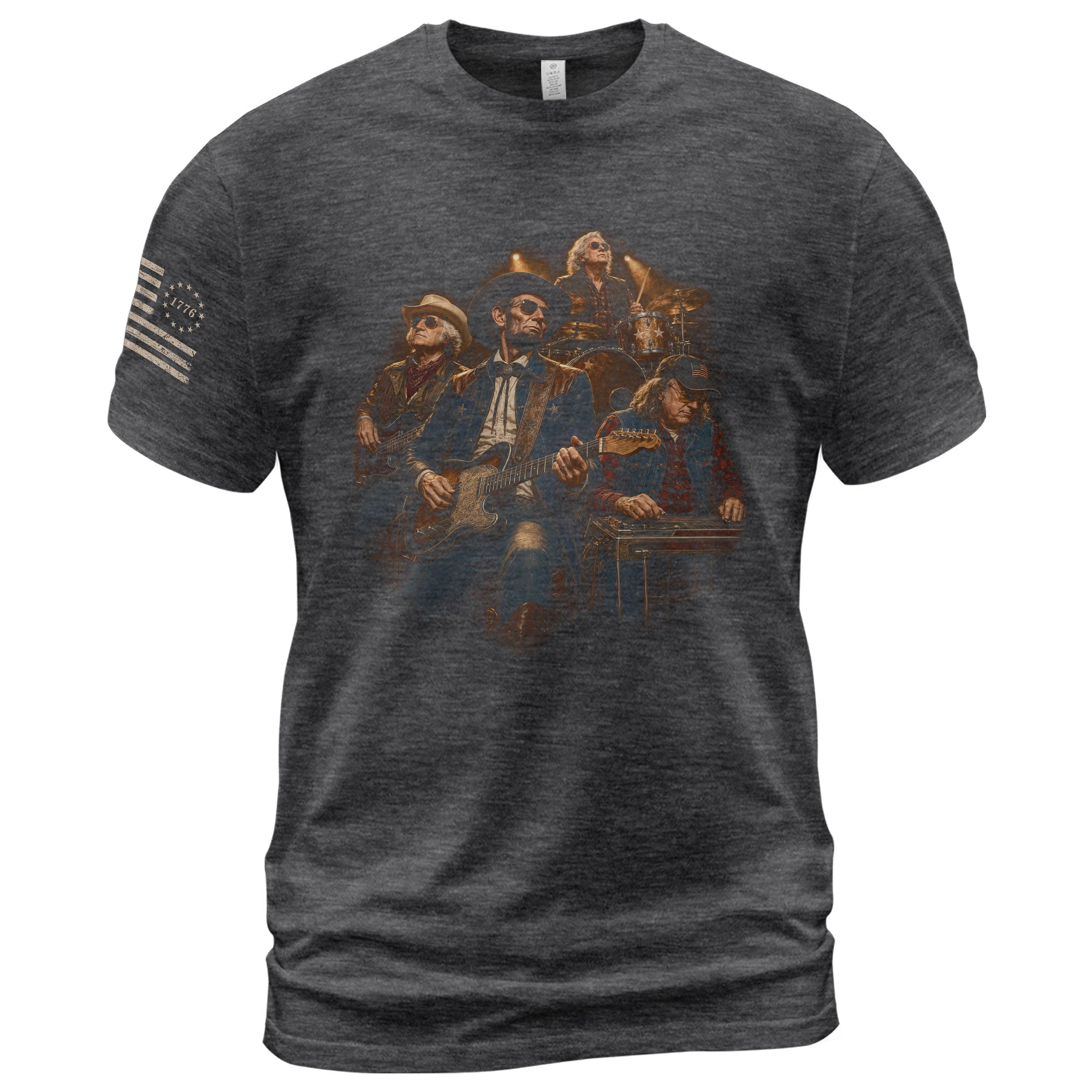 Historical Founding Fathers Country Band T-Shirt - Patriotic Graphic Style Design - Rust Field Wear