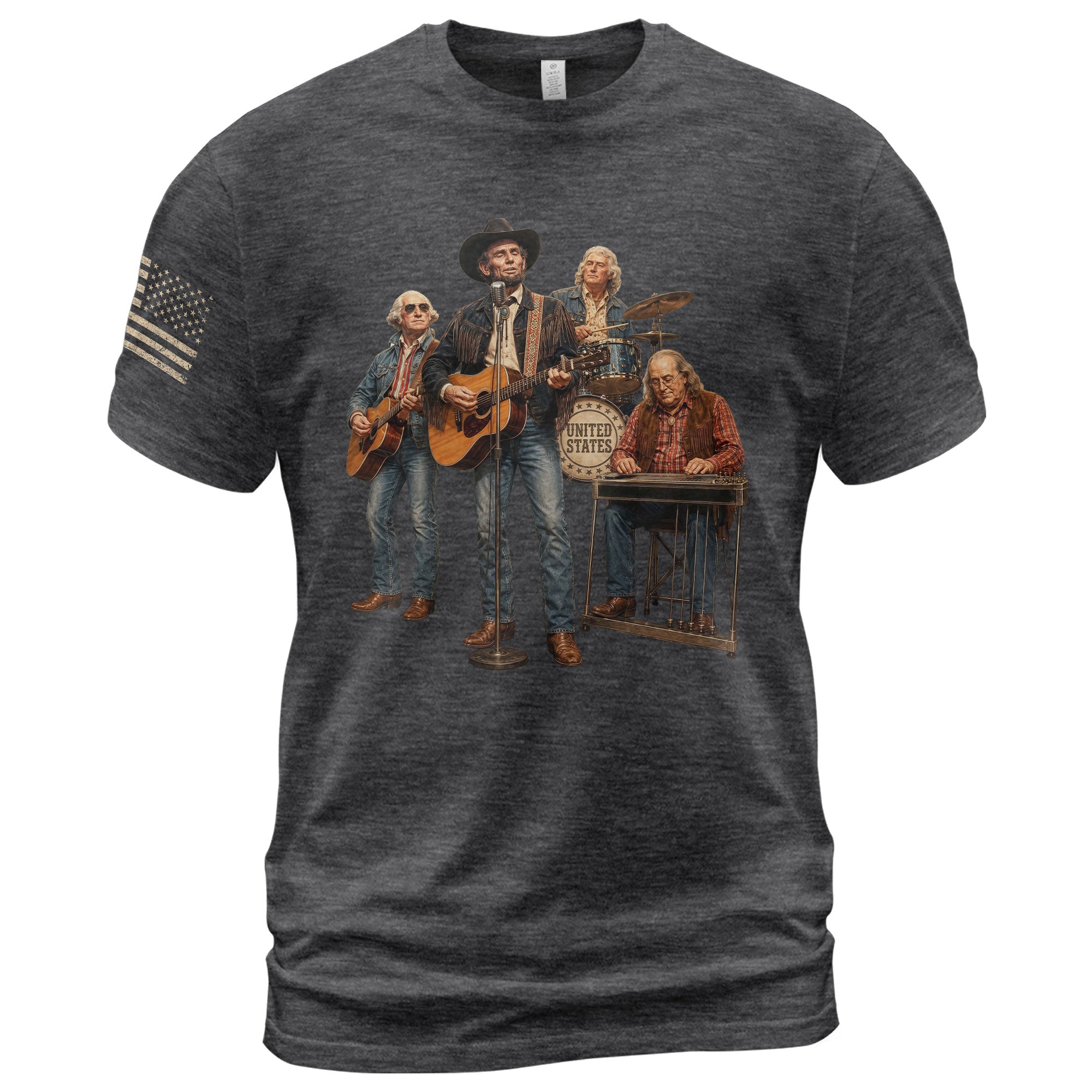 Abraham Lincoln Country Band T-Shirt - Patriotic Vintage Graphic Style Apparel - Rust Field Wear