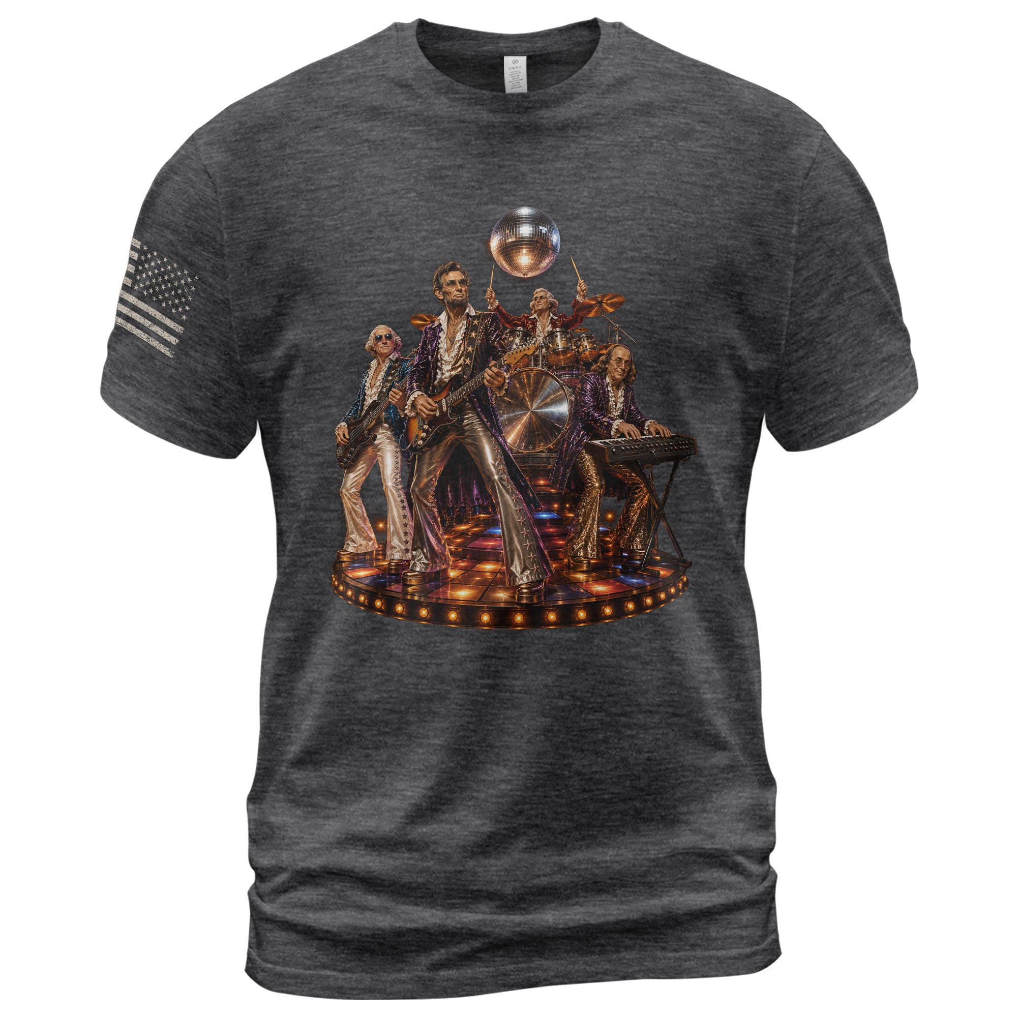 Unique Abraham Lincoln Disco Shirt - Historical Patriotic Band Graphic Print Tee - Rust Field Wear