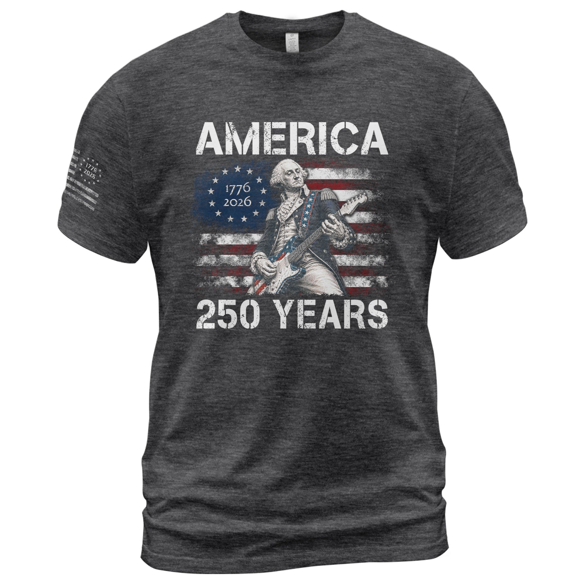 250 Years George Washington Playing Guitar Patriotic Flag Independence Shirt - Rust Field Wear