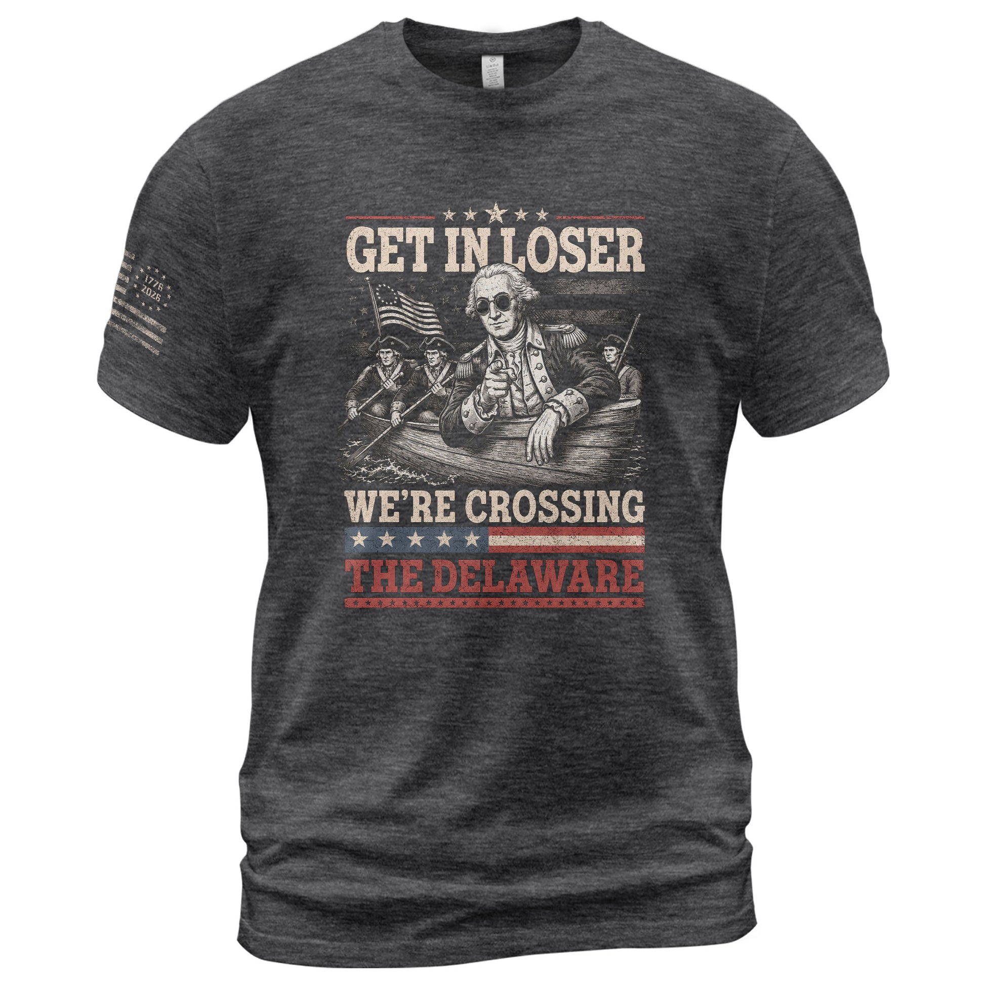Washington Delaware Crossing Graphic Tee - Vintage Patriotic Funny Style Cotton Shirt - Rust Field Wear