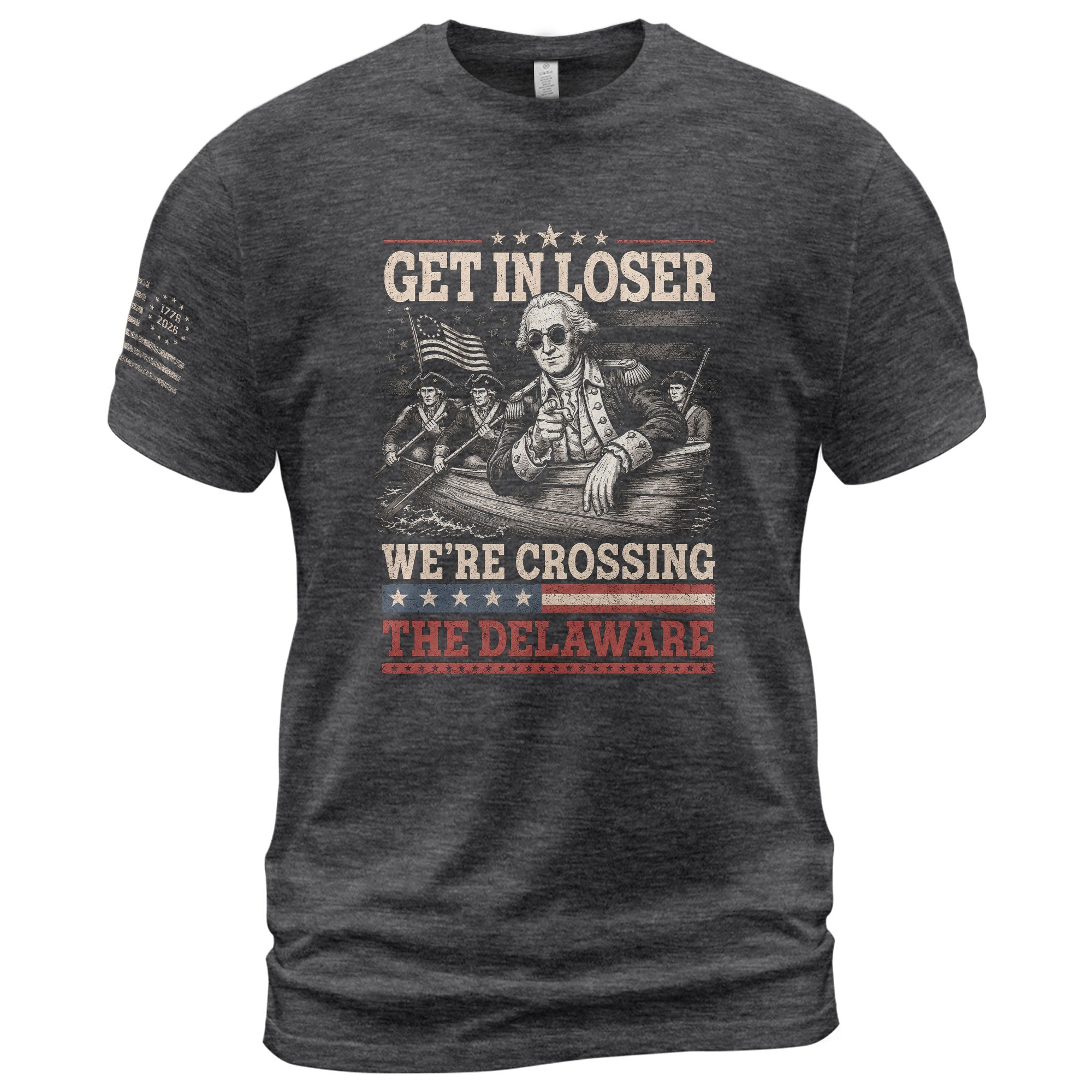 Washington Delaware Crossing Graphic Tee - Vintage Patriotic Funny Style Cotton Shirt - Rust Field Wear