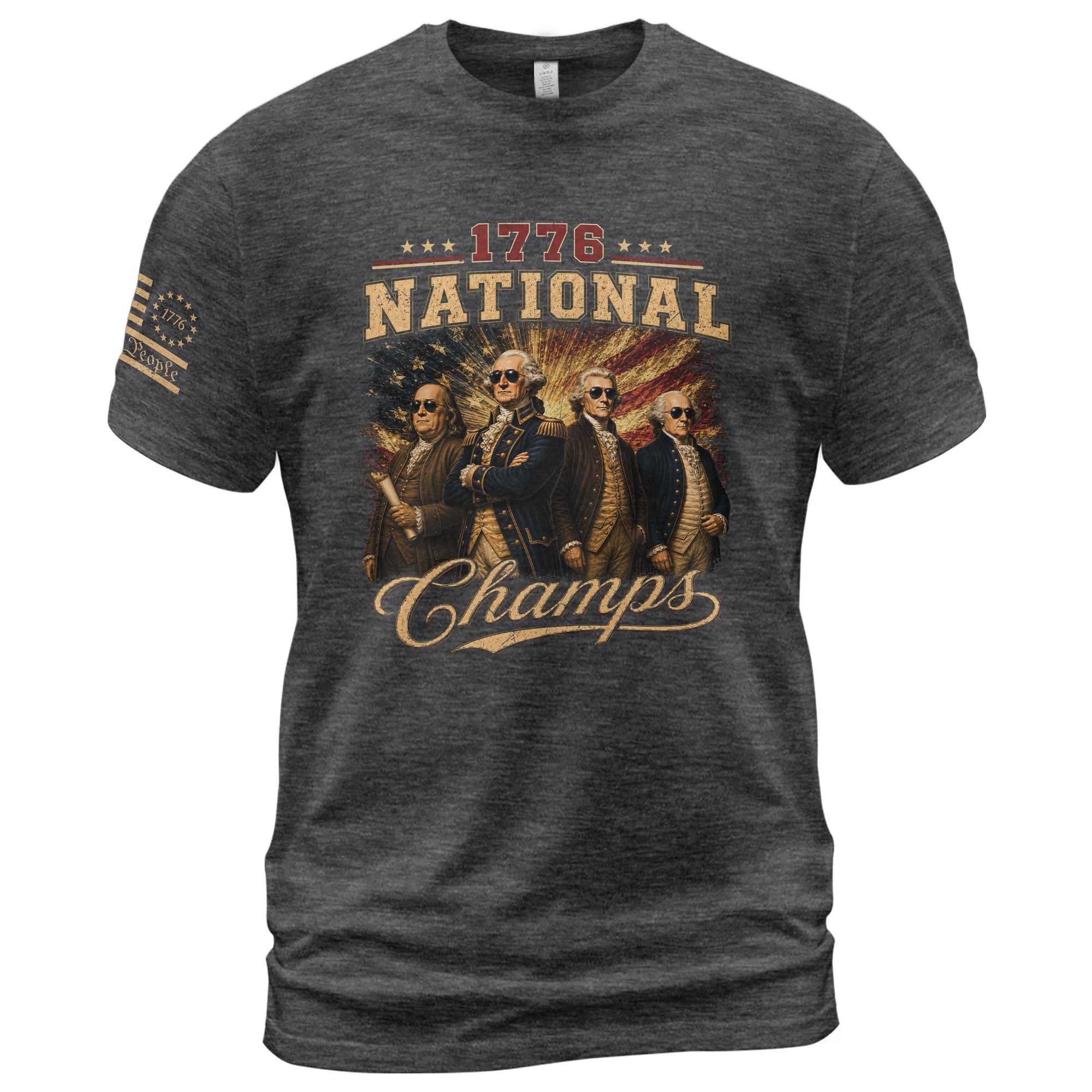 1776 National Champs Patriotic Graphic T-Shirt Founding Fathers Vintage Style Casual Apparel - Rust Field Wear