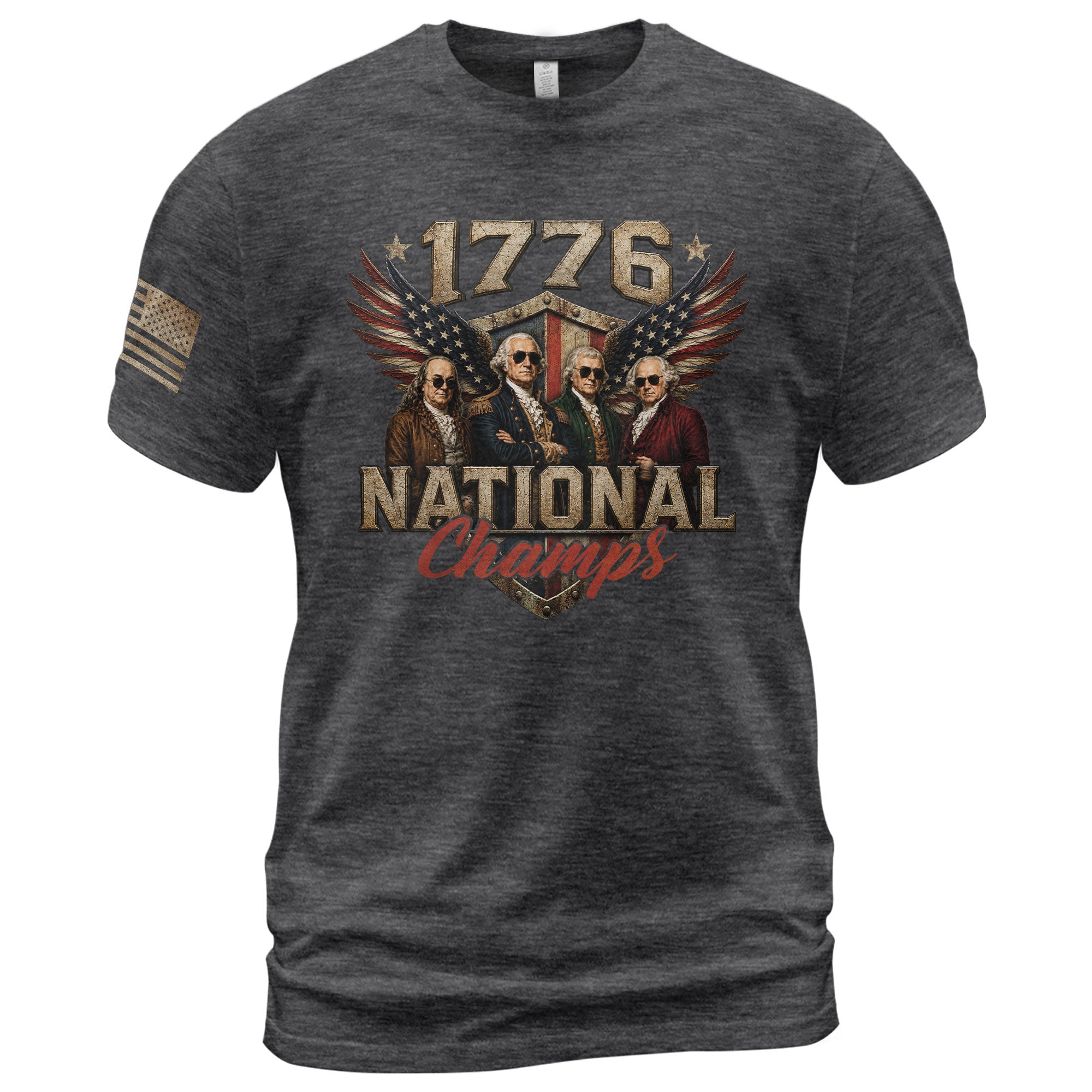 1776 National Champs Founding Fathers Wings Tee Patriotic Graphic Vintage Style Apparel - Rust Field Wear