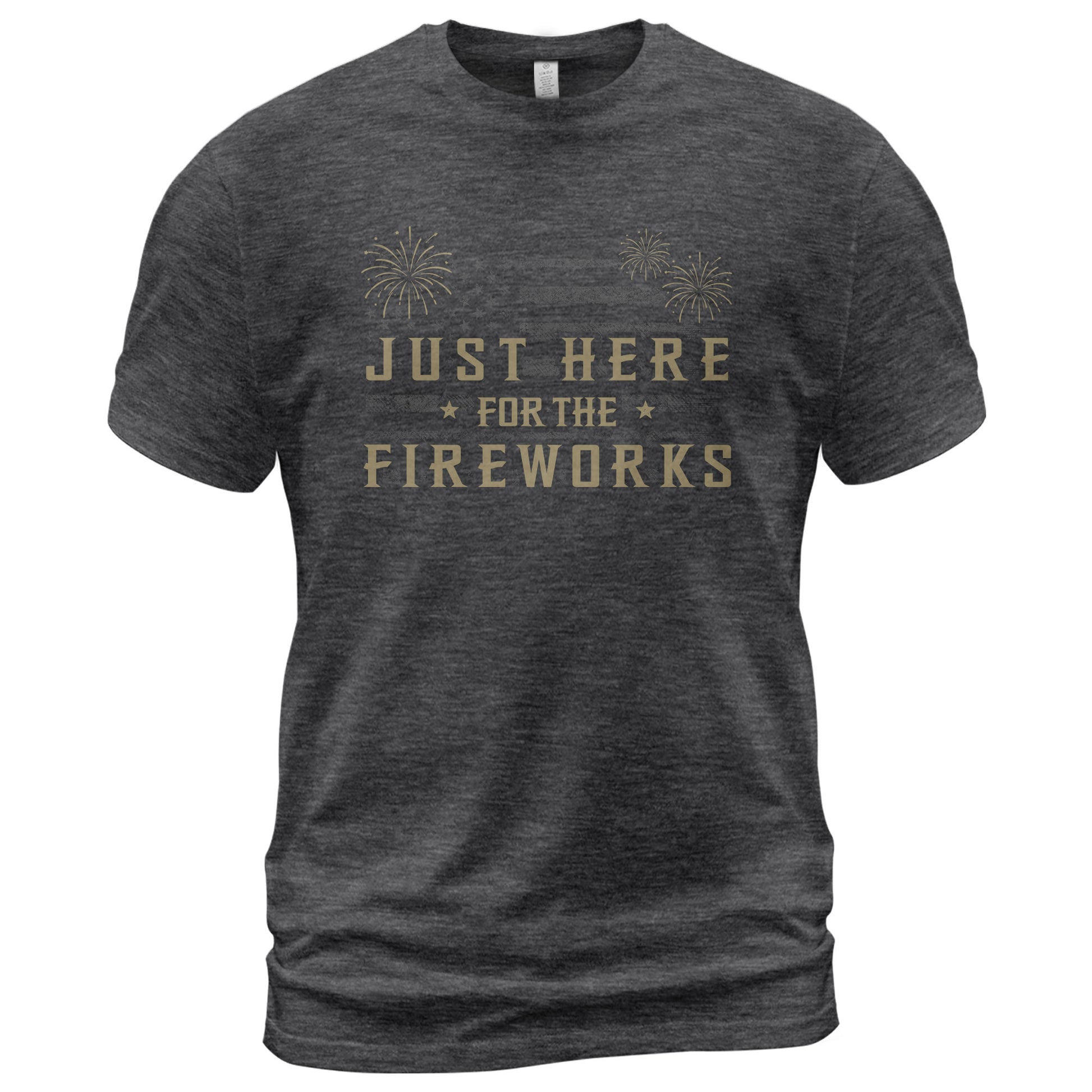Just Here for The Fireworks Shirt Patriotic 4th of July USA American Flag Tee Men - Rust Field Wear