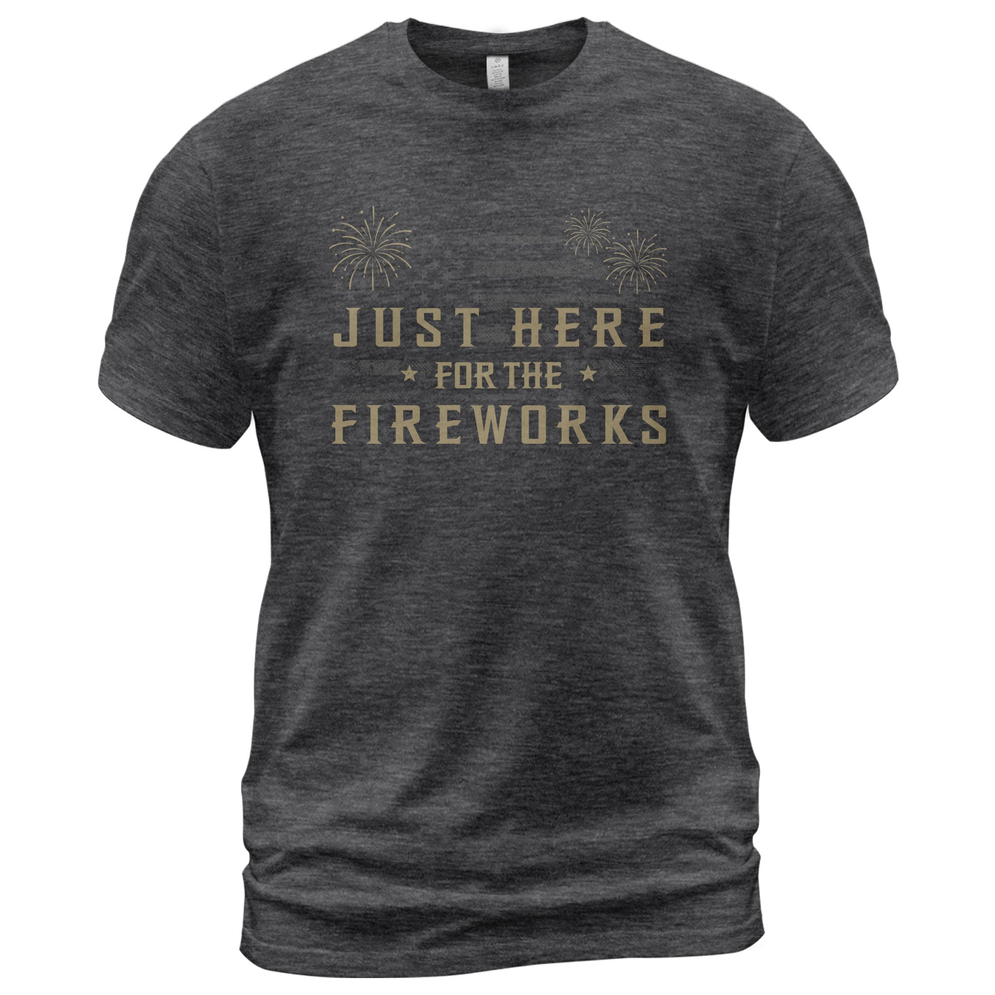 Just Here for The Fireworks Shirt Patriotic 4th of July USA American Flag Tee Men - Rust Field Wear