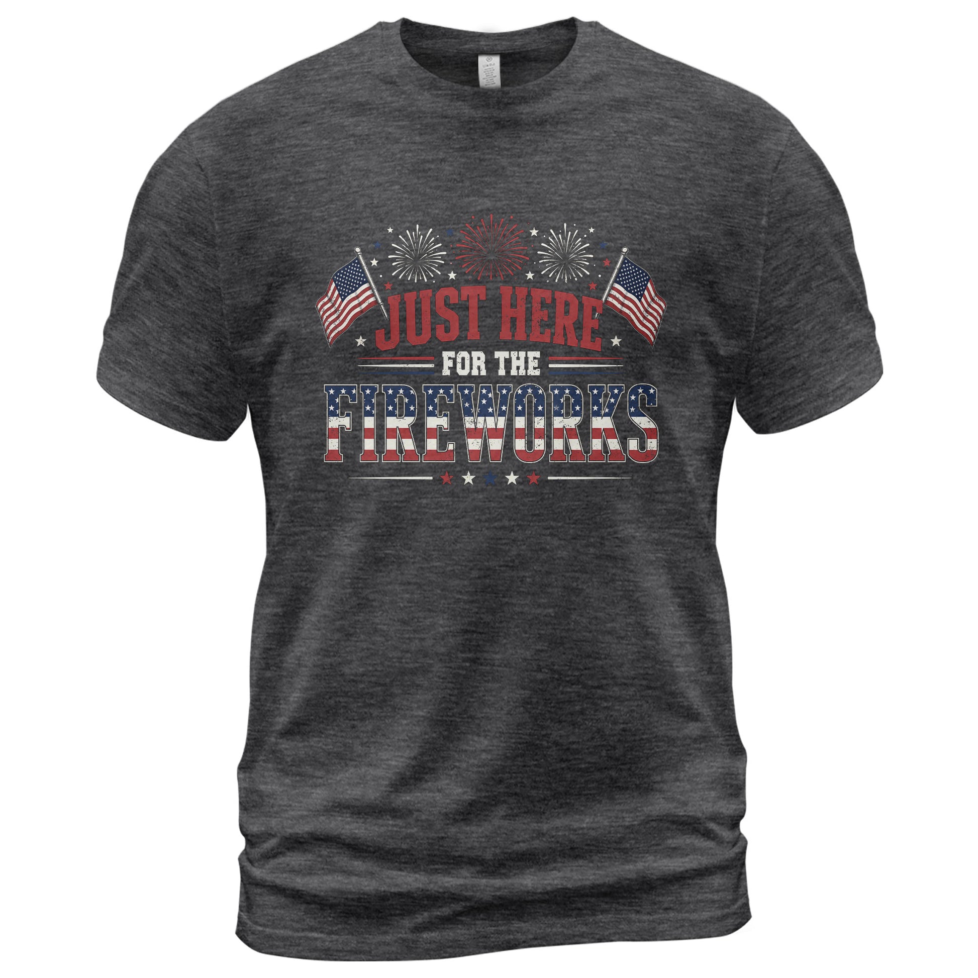 Just Here for The Fireworks Shirt 4th of July Patriotic American Flag Tee Men Women - Rust Field Wear