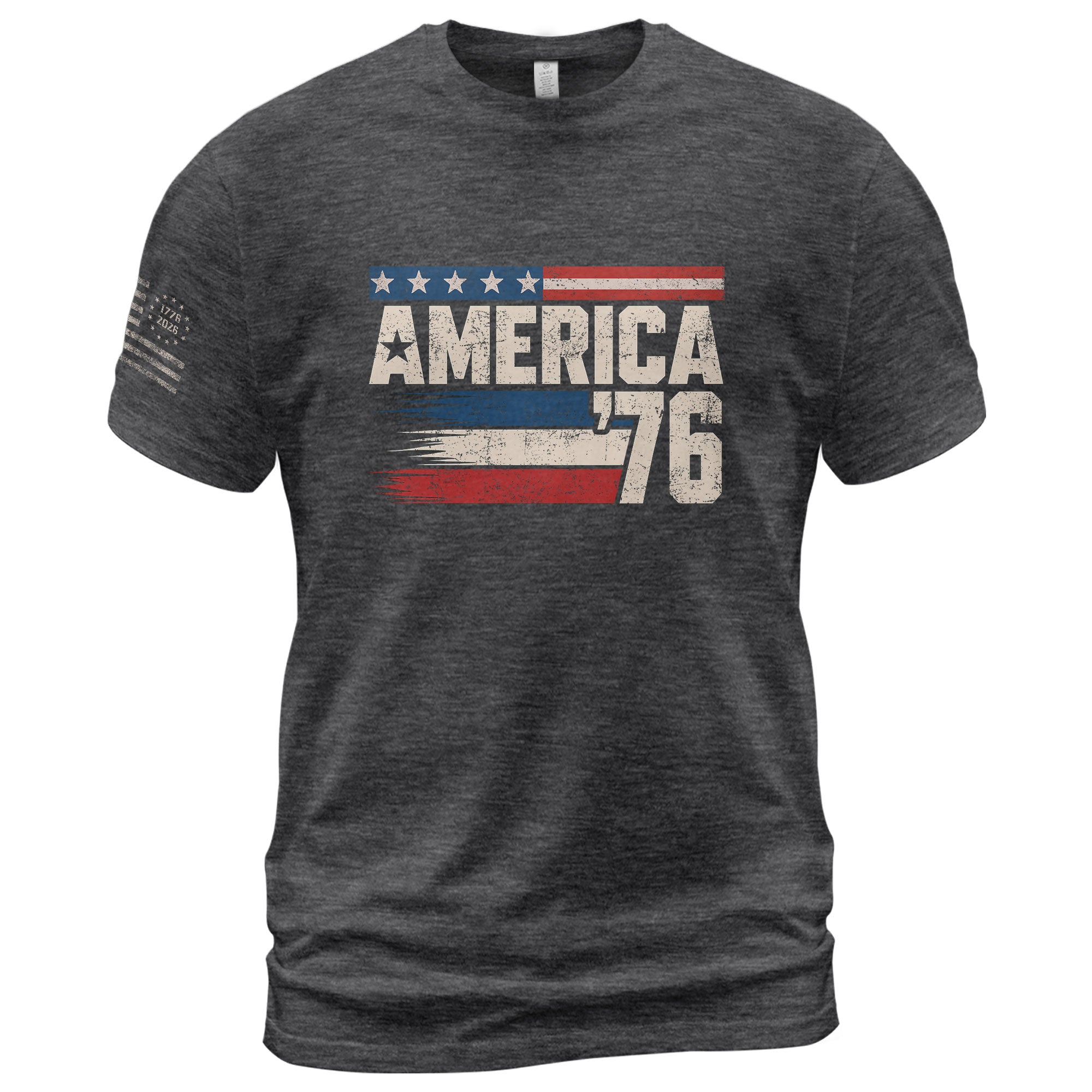 America '76 Graphic Tee Vintage Flag Design Patriotic Style Casual Mens Statement Shirt - Rust Field Wear