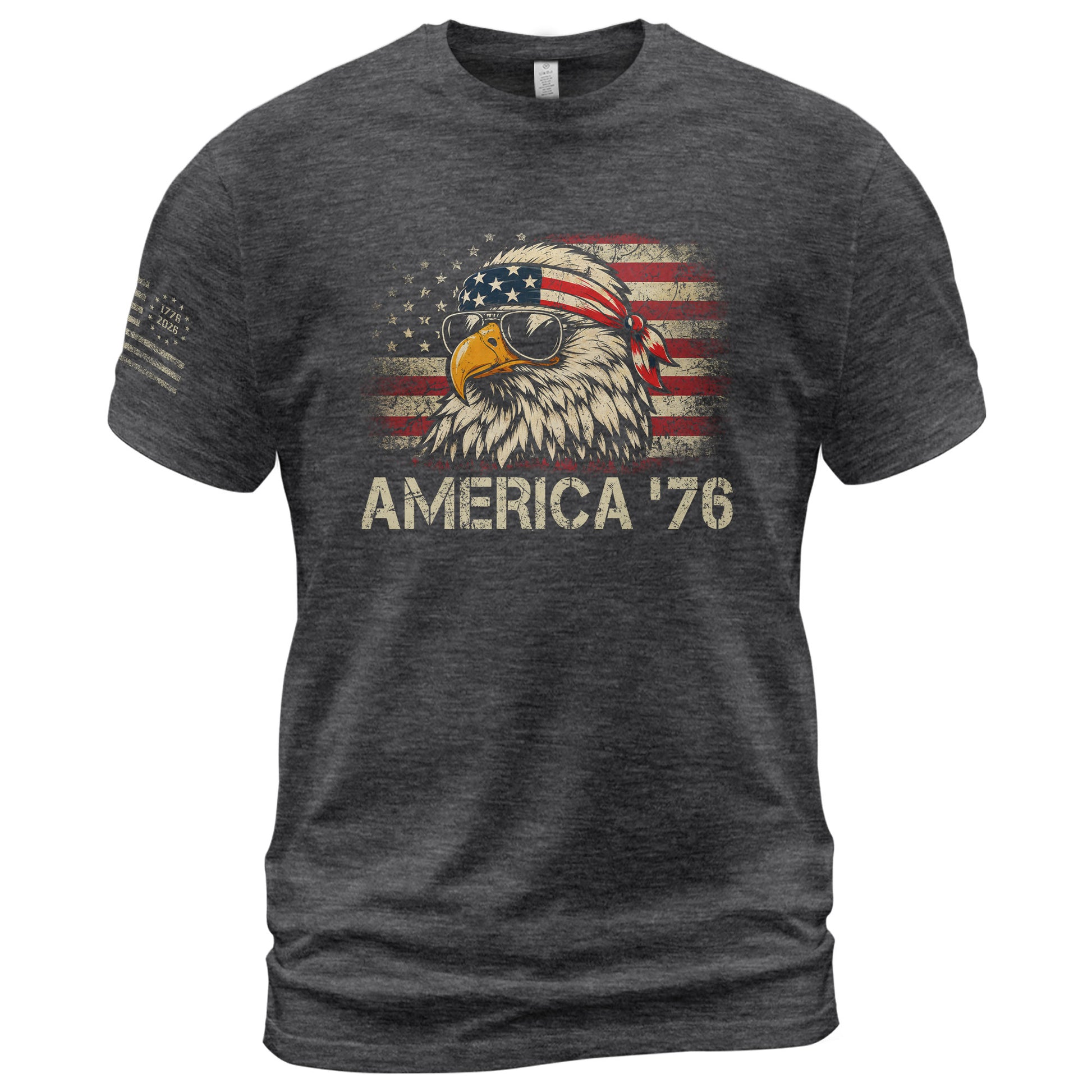 America '76 Eagle Tee Vintage Patriotic Flag Design Casual Mens Statement Shirt Top - Rust Field Wear