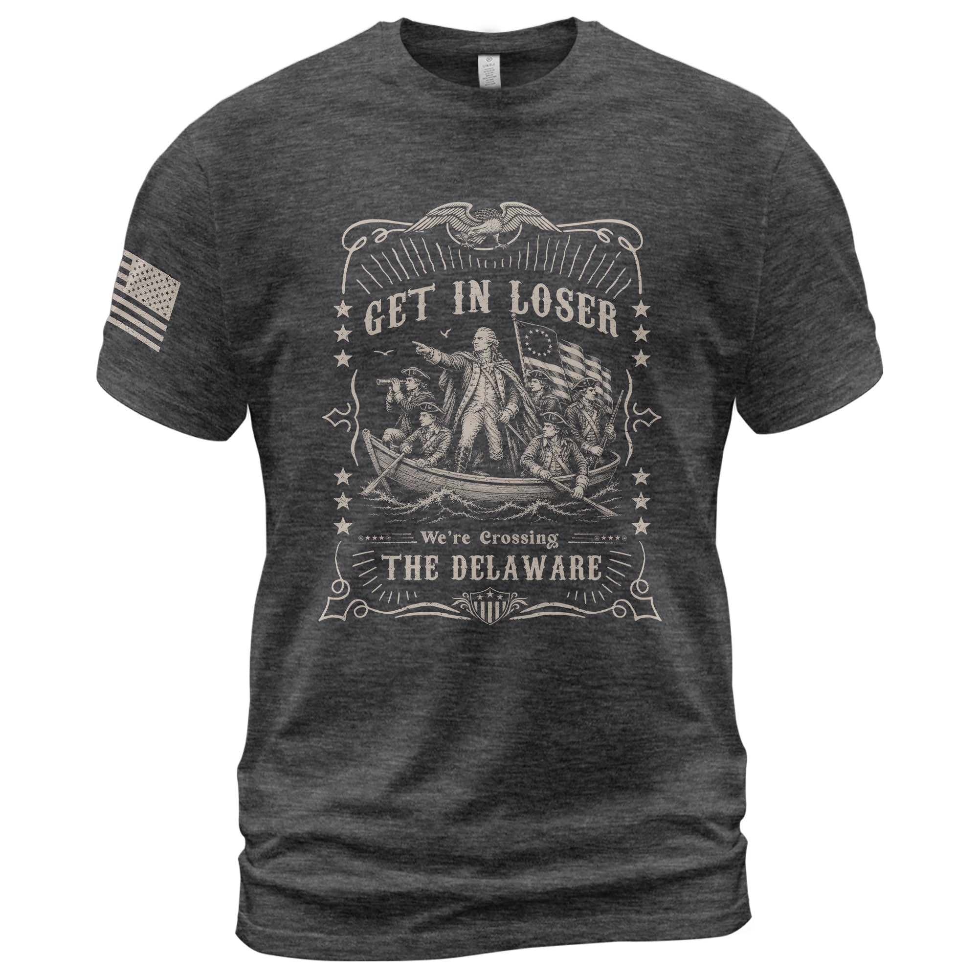 Get In Loser We're Crossing The Delaware T-Shirt George Washington Ornate Filigree Tee - Rust Field Wear