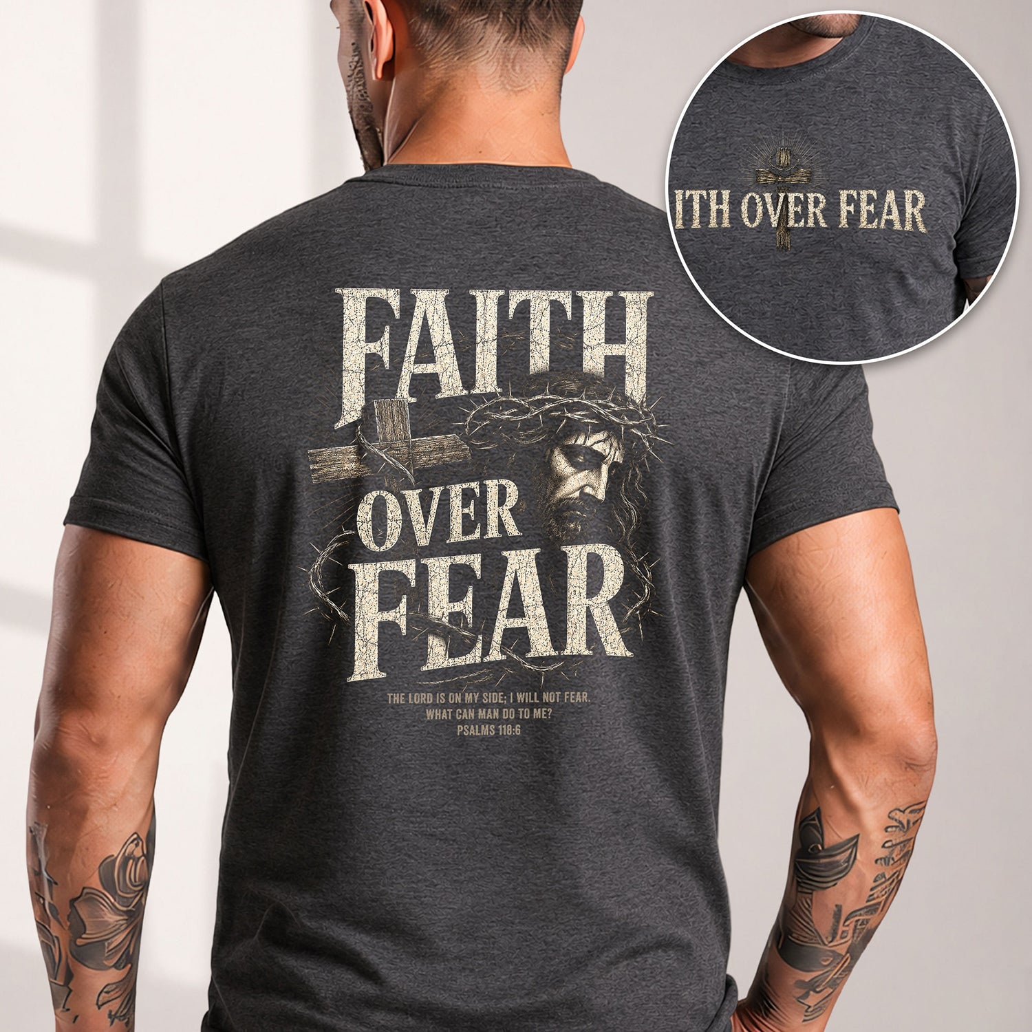 Inspirational Christian T-Shirt Faith Over Fear Jesus Cross Casual Cotton Shirt - Rust Field Wear
