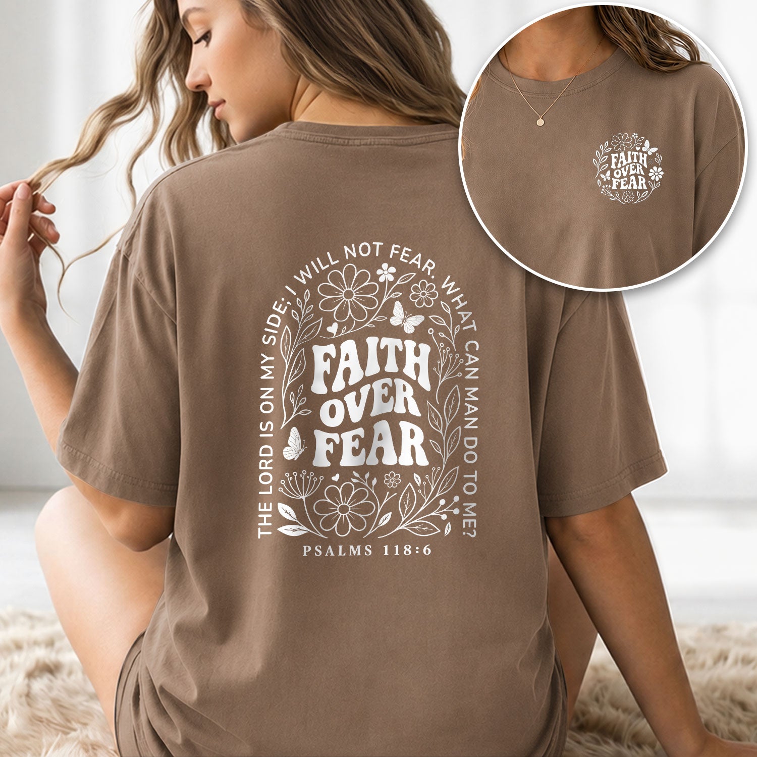 Faith Over Fear Christian Women Shirt Floral Scripture Graphic Inspirational Faith Tee - Rust Field Wear