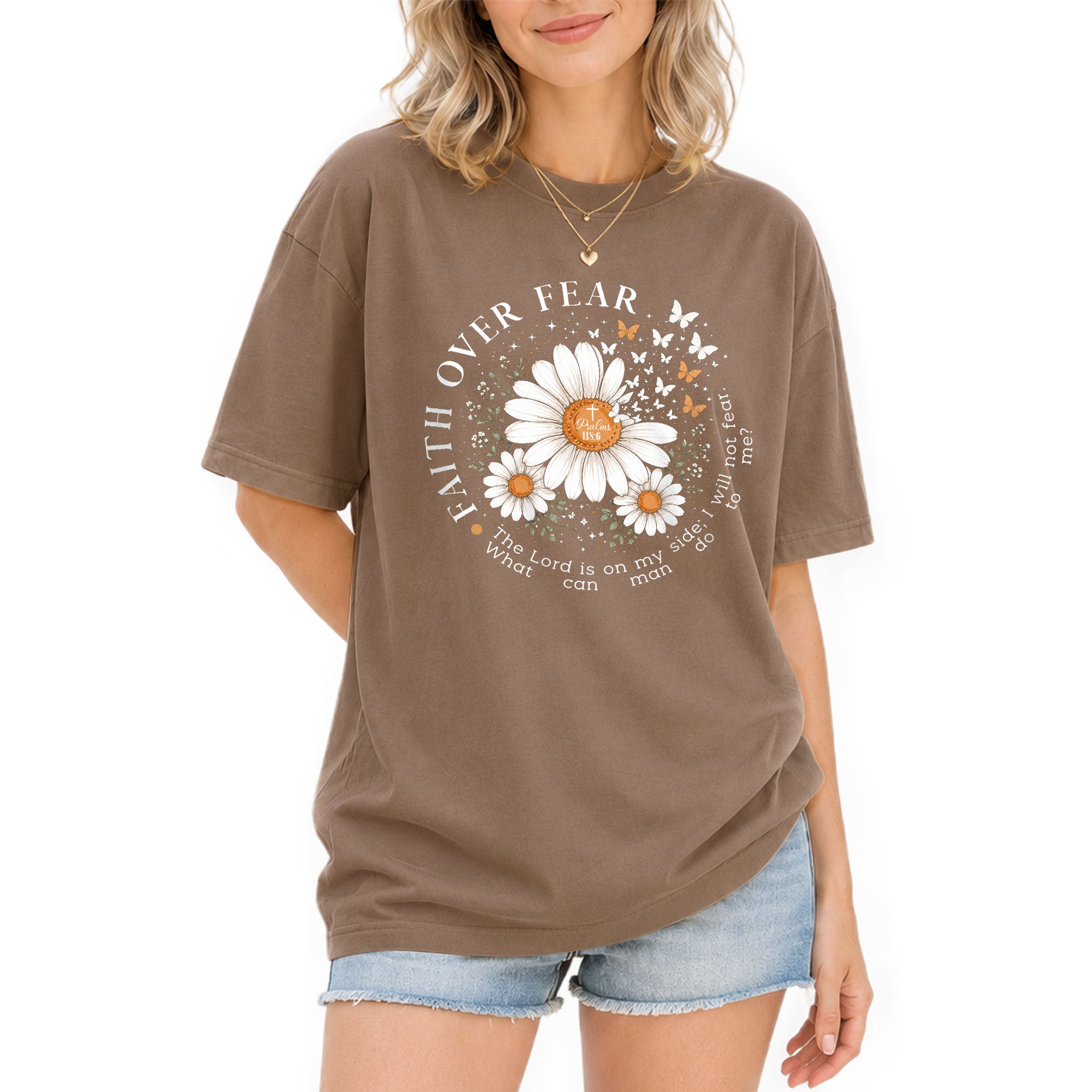 Faith Over Fear Shirt Women Christian Daisy T-Shirt Religious Faith Bible Verse Graphic