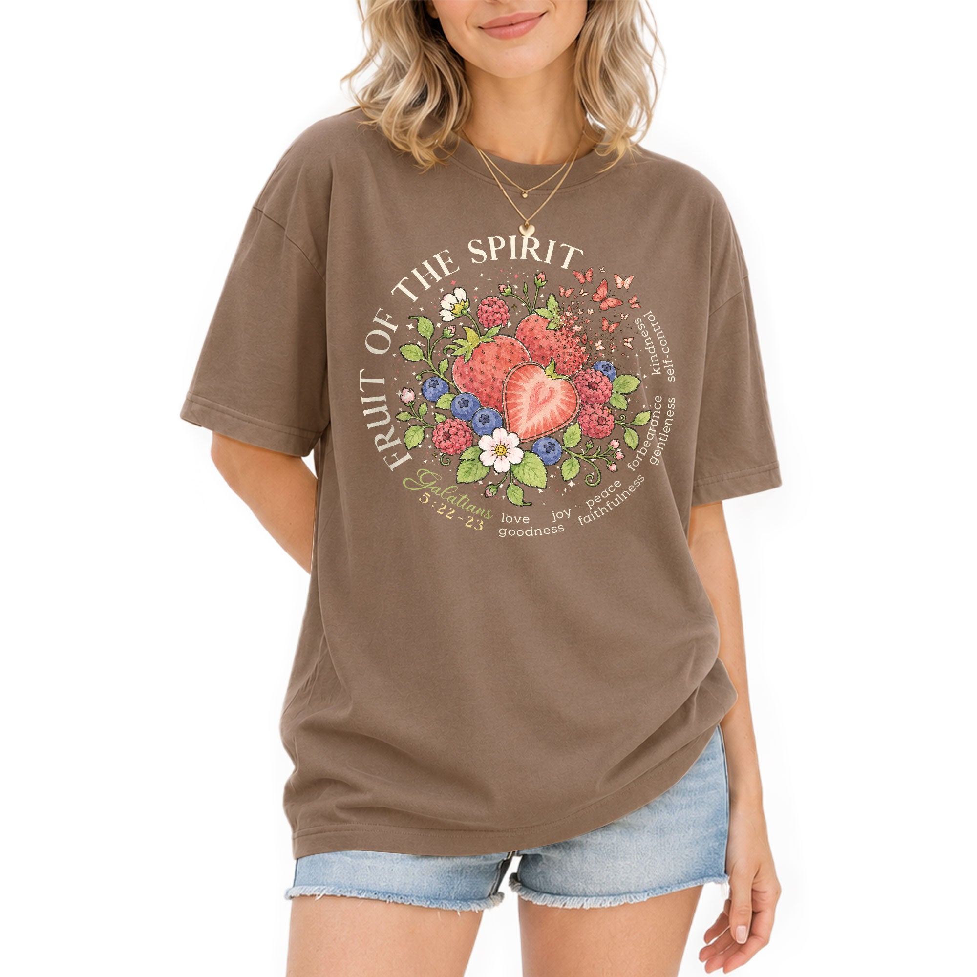 Fruit Of The Spirit Galatians 5 22 23 Berry Christian Graphic Tee For Women Apparel