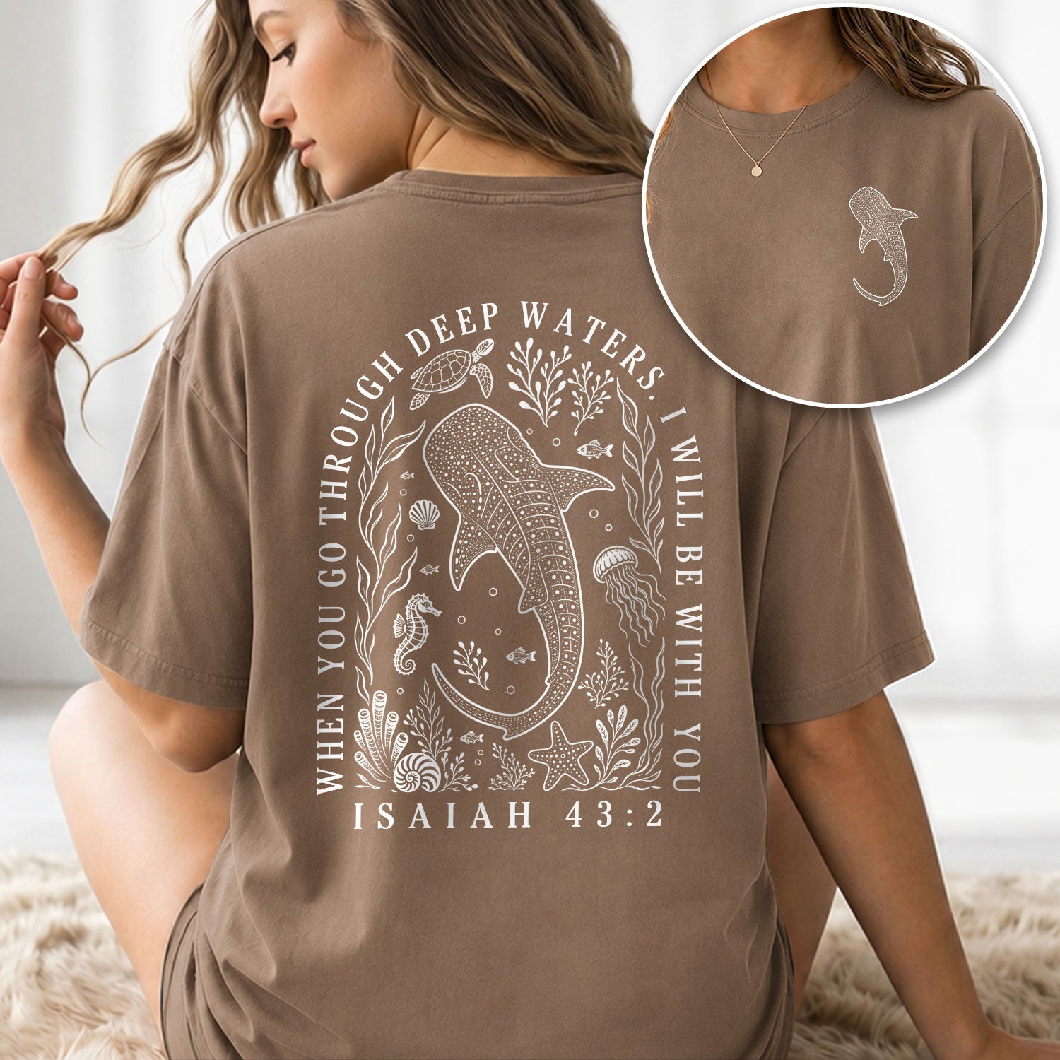 Christian Whale Shark T-Shirt When You Go Through Deep Waters Tee Isaiah 43 2 Faith Apparel