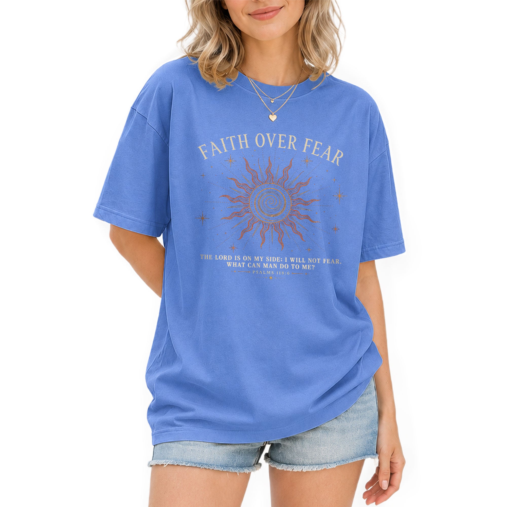 Faith Over Fear T Shirt Christian Women Radiant Sun Psalms 118 6 Religious Tee Top - Rust Field Wear