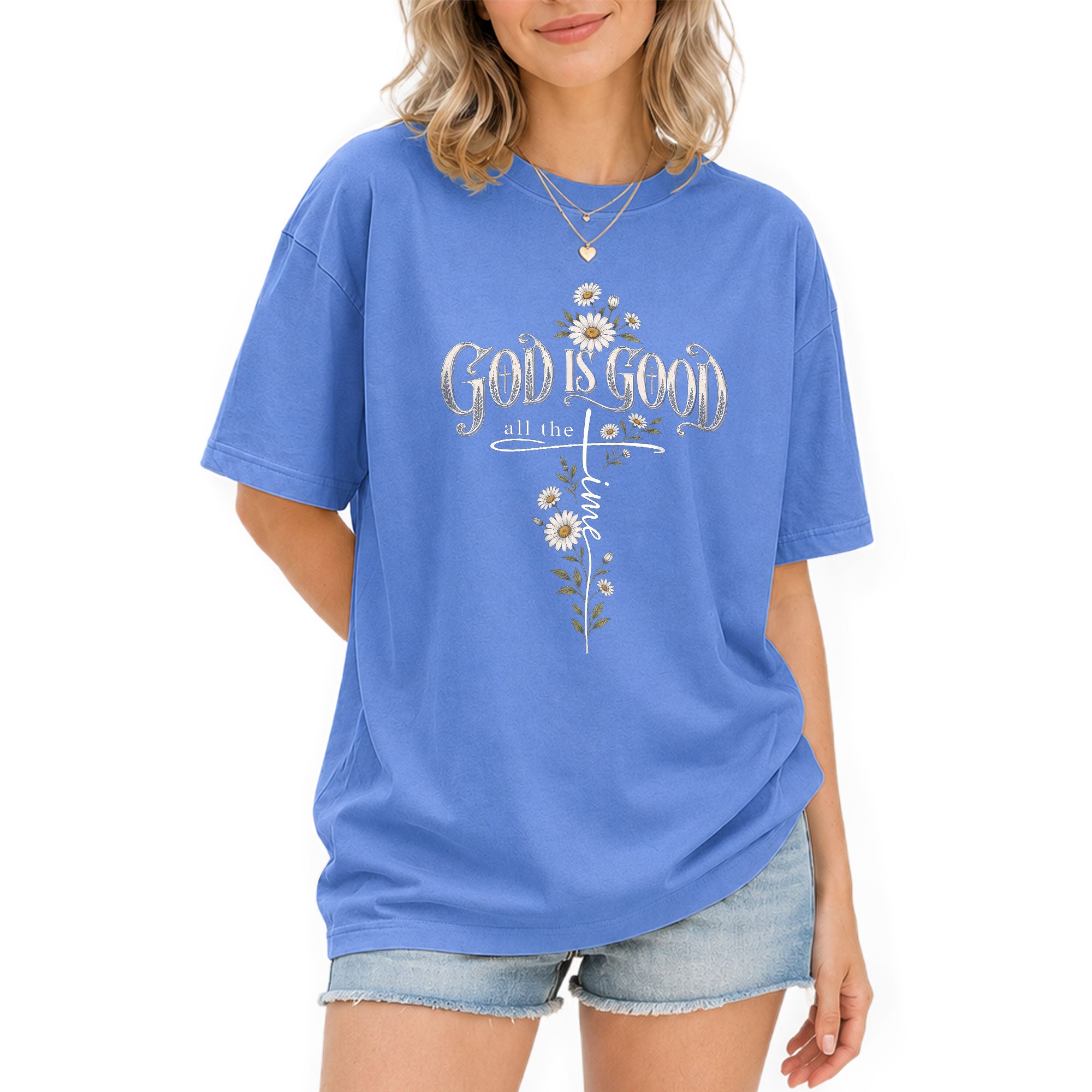 God Is Good Shirt Christian Floral Daisy Cross Bible Verse Women Faith Graphic T-Shirt - Rust Field Wear